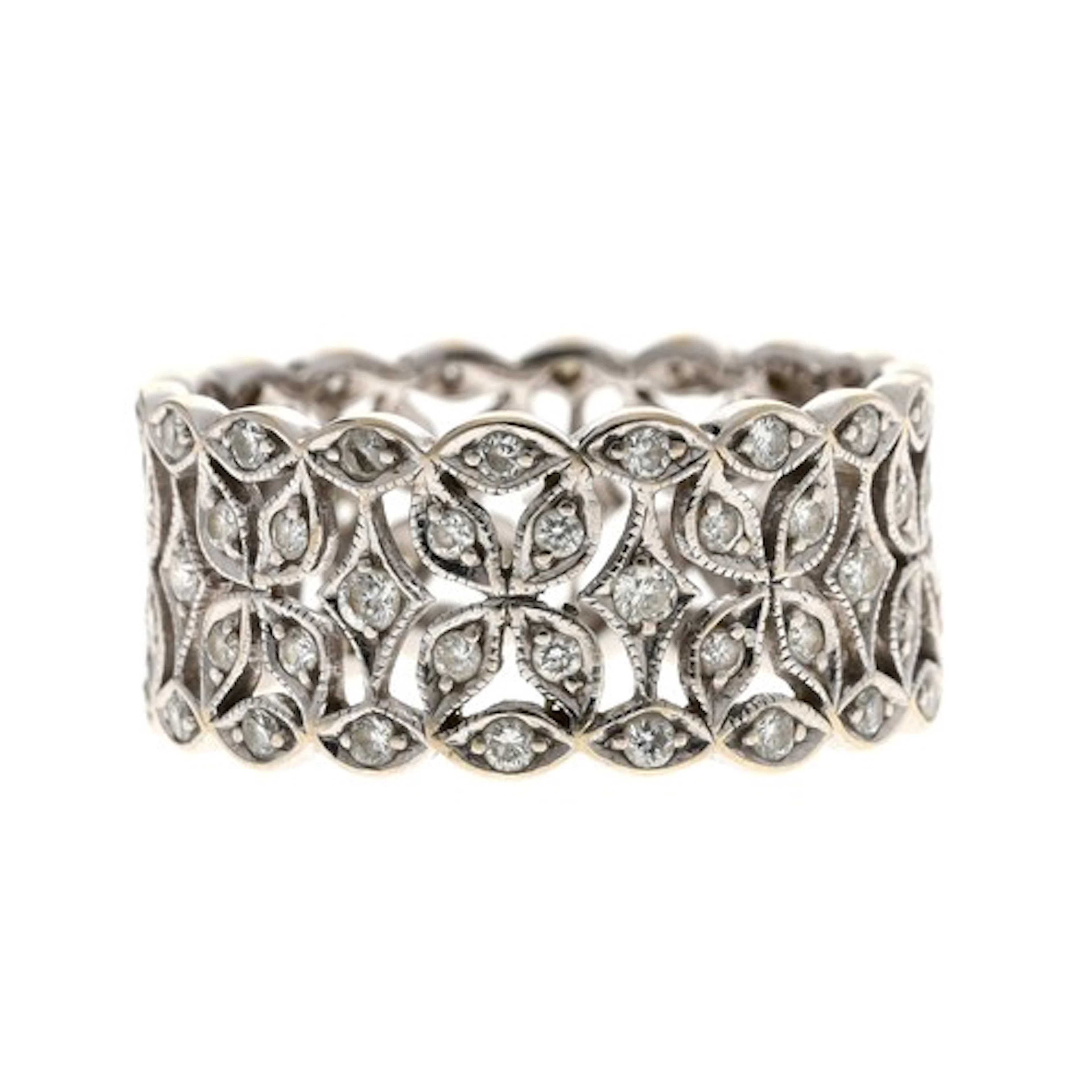18ct white gold pierced design diamond set eternity band rin...