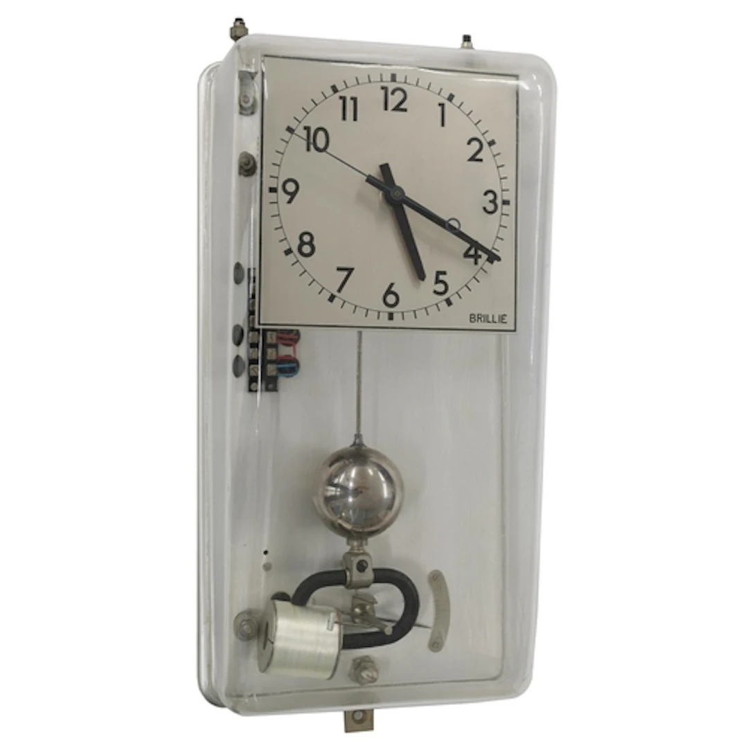 French Brillié electric wall master clock, 6" square silvere...