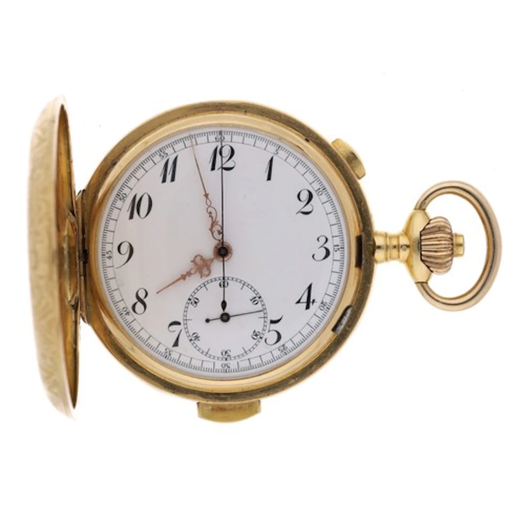 Good Swiss 18ct minute repeating chronograph hunter pocket w...