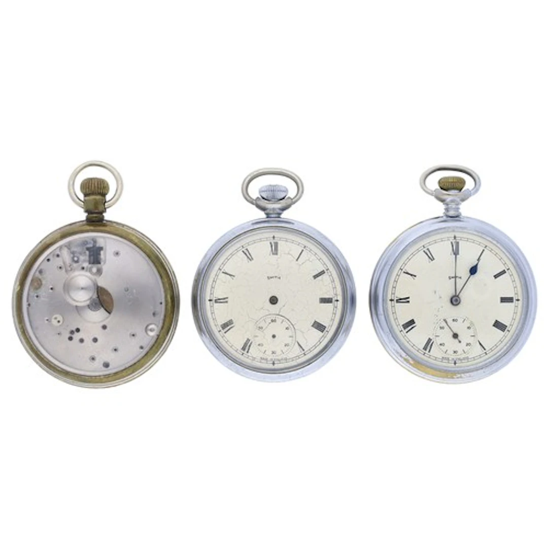 Two Smiths nickel cased lever pocket watches for repair, 51m...