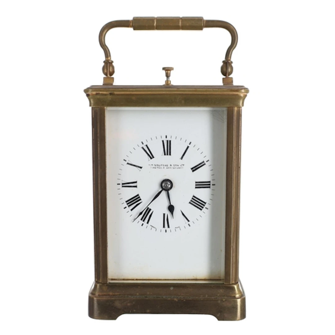 French brass repeating carriage clock, the enamel Roman nume...