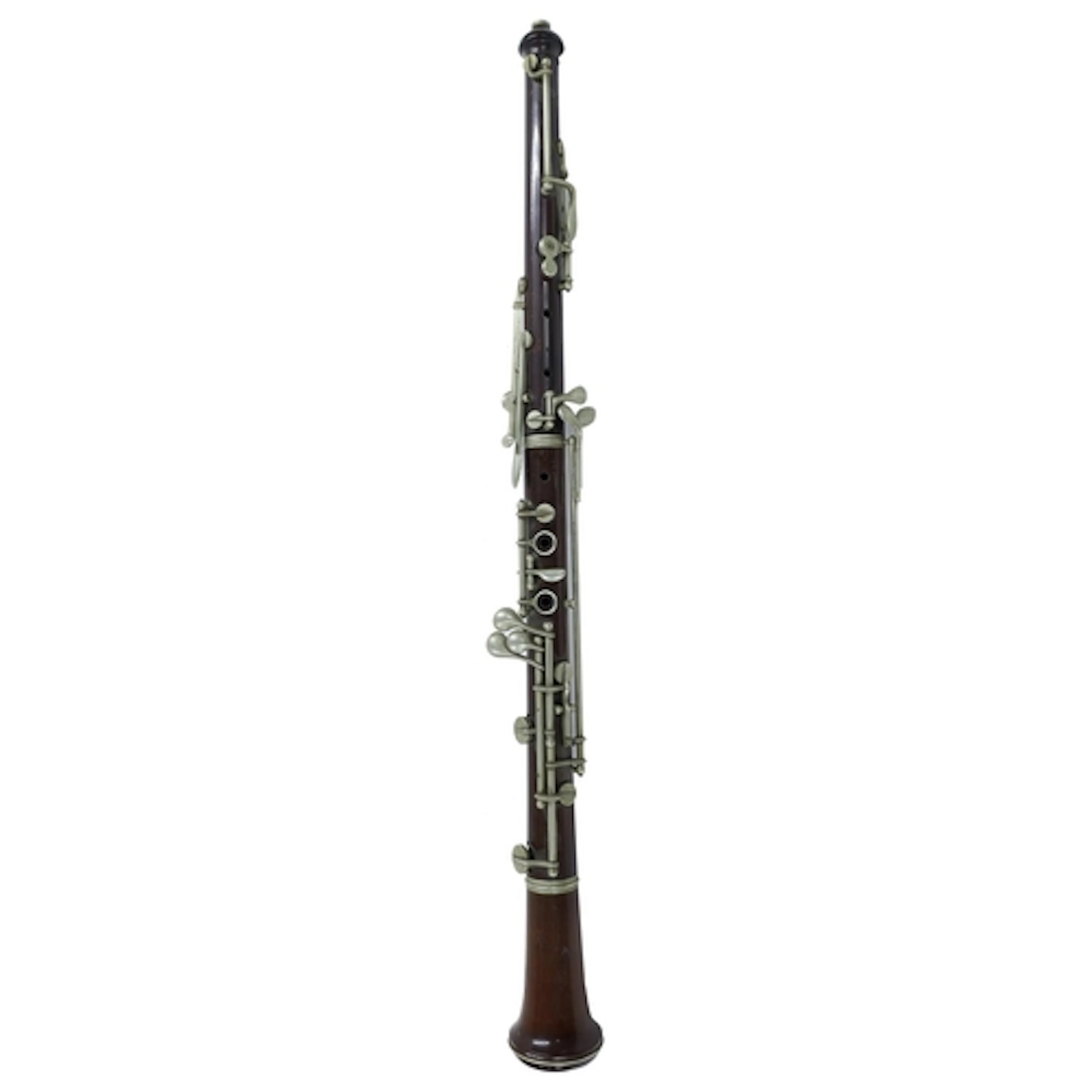 Old rosewood oboe with nickel keywork, unstamped...