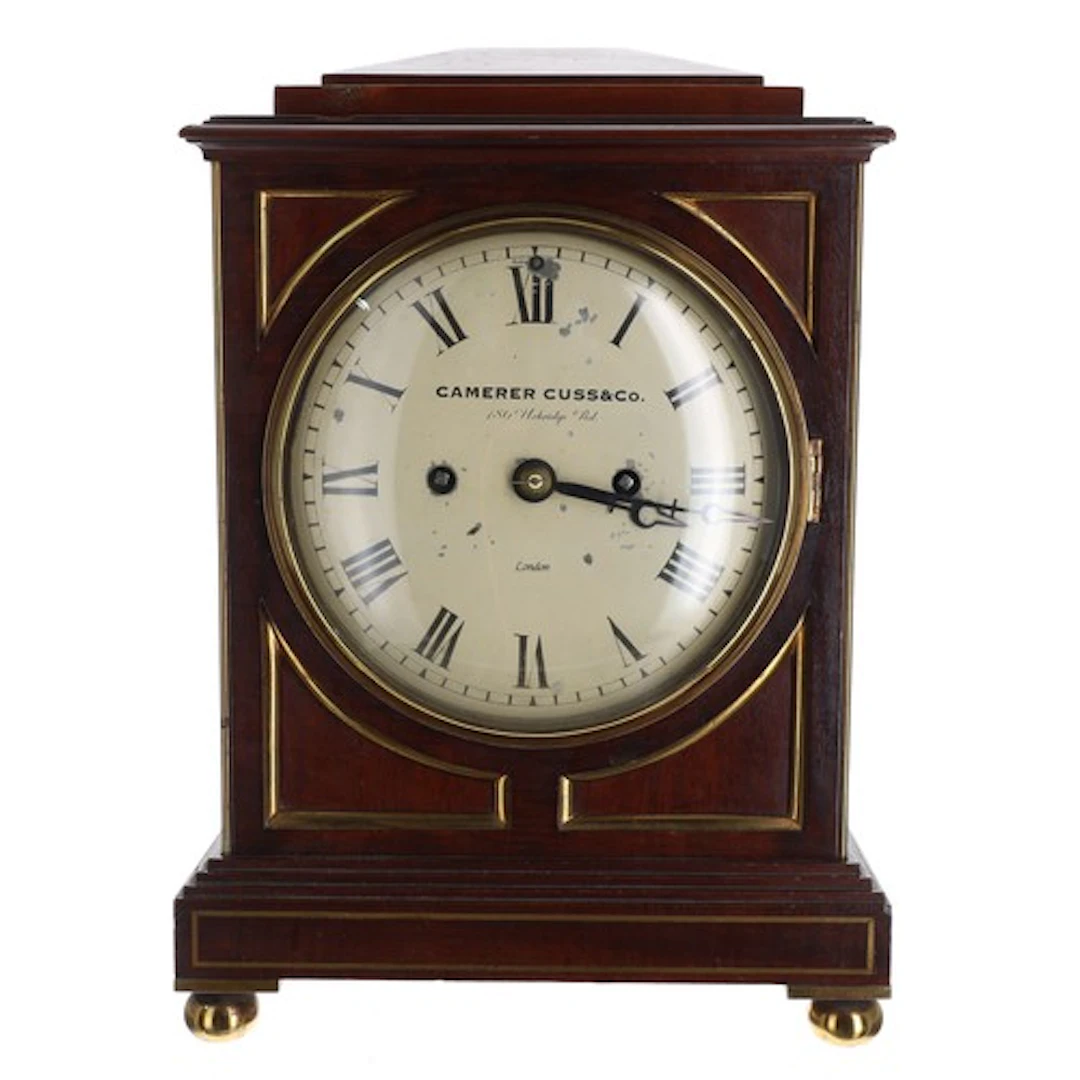 19th century mahogany and brass mounted twin fusee mantel cl...