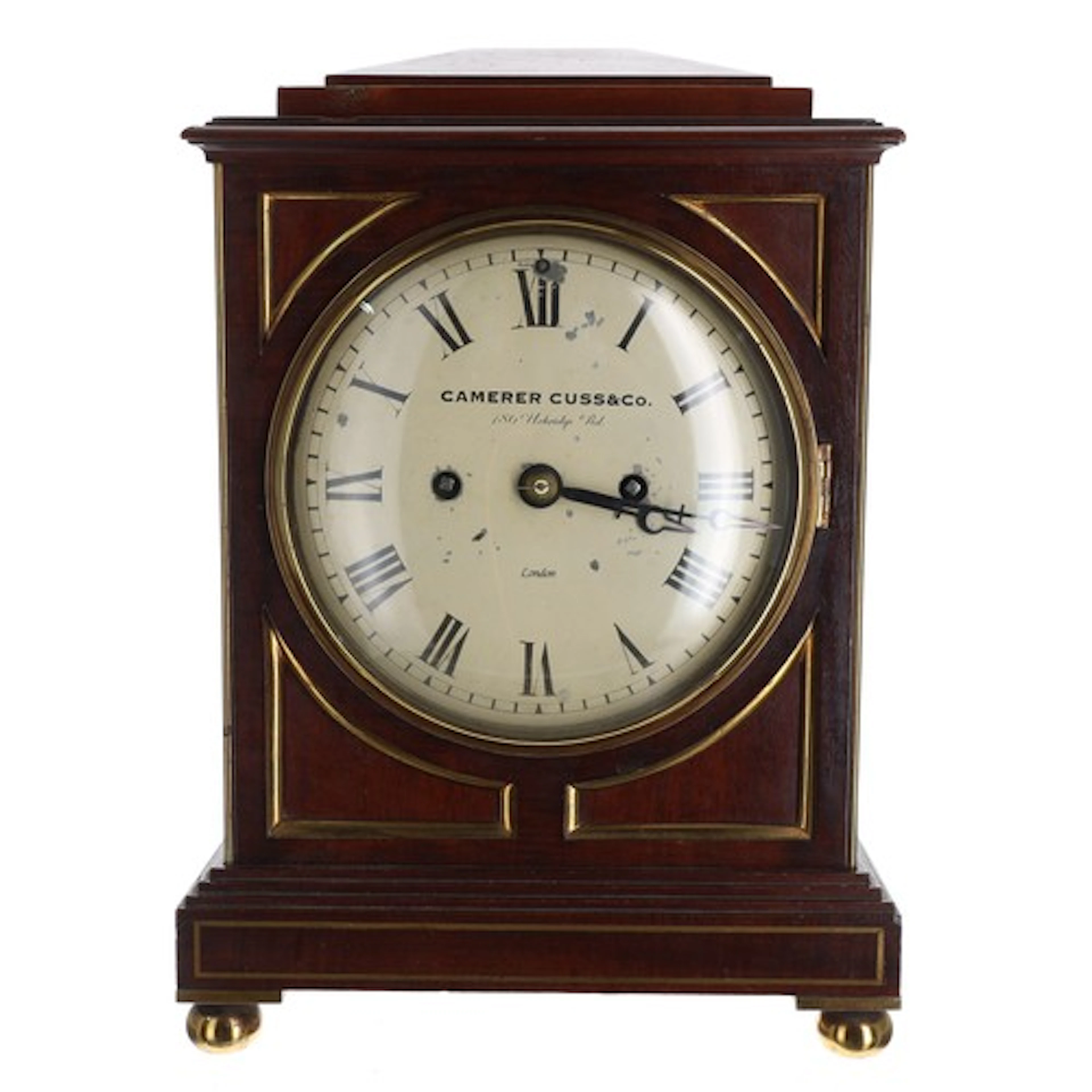 19th century mahogany and brass mounted twin fusee mantel cl...