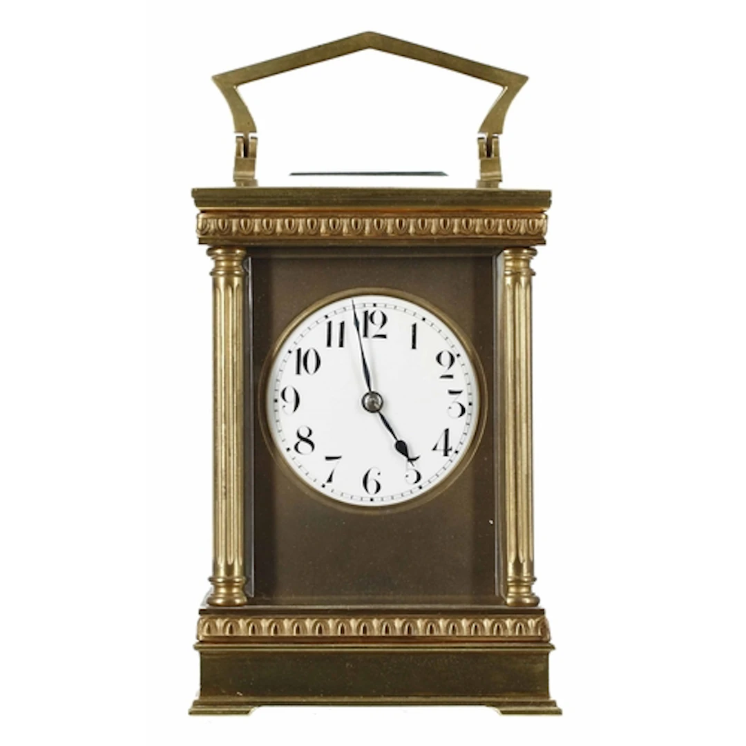 French brass striking carriage clock, the 2.25" white dial w...