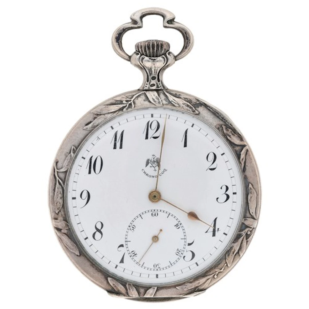 French white metal lever pocket watch, gilt frosted movement...