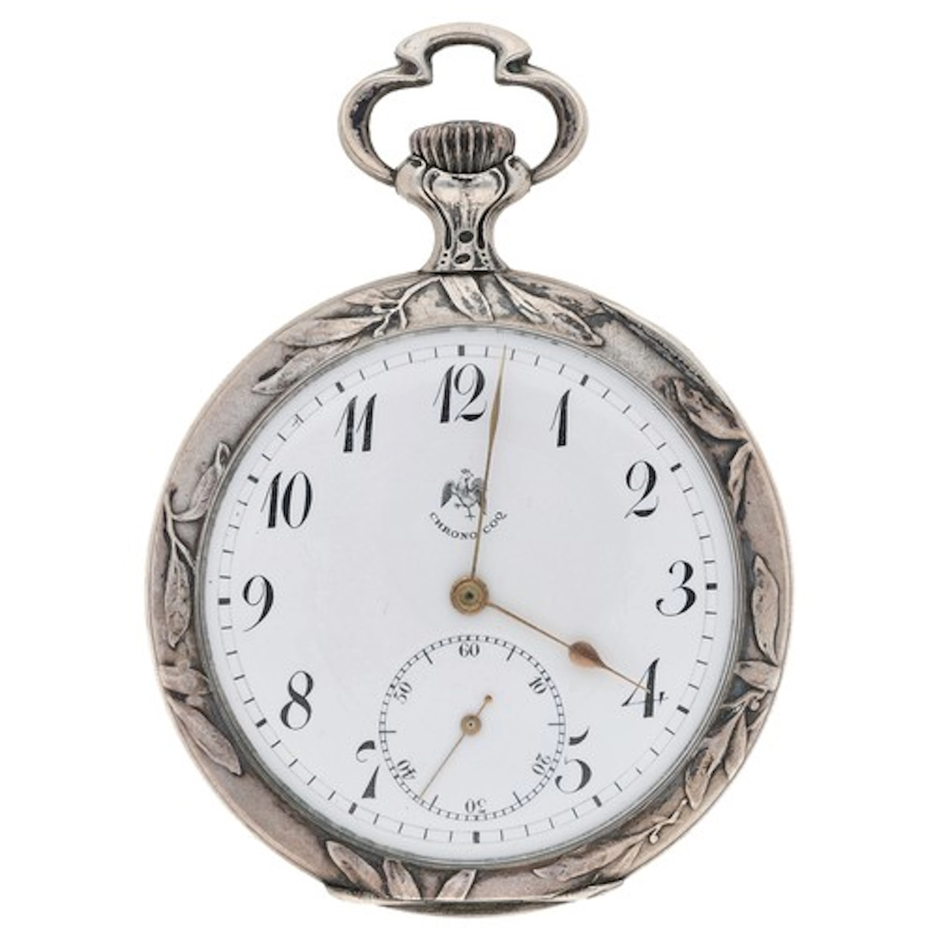 French white metal lever pocket watch, gilt frosted movement...