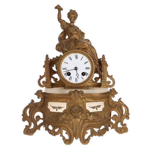 French 19th century gilt metal mantel clock, with circular e...