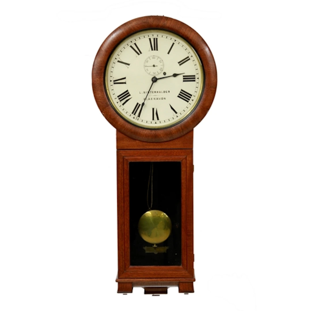 Late 19th century mahogany single weight trunk wall clock, t...