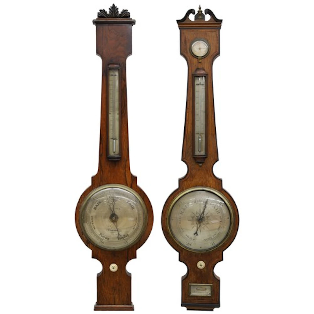 19th century rosewood wheel barometer of slim proportions, w...