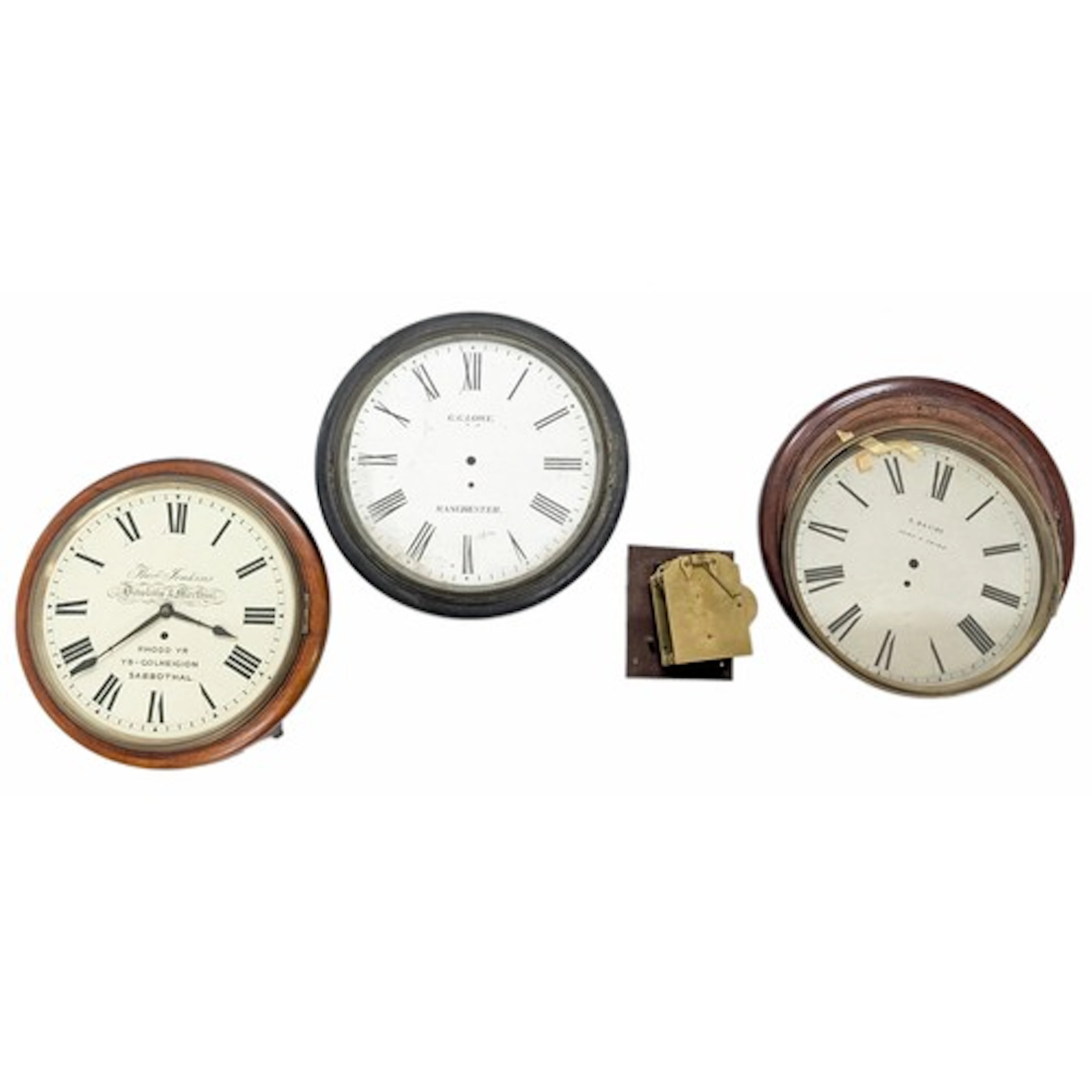 Three 19th century single fusee wall dial clocks for repair ...