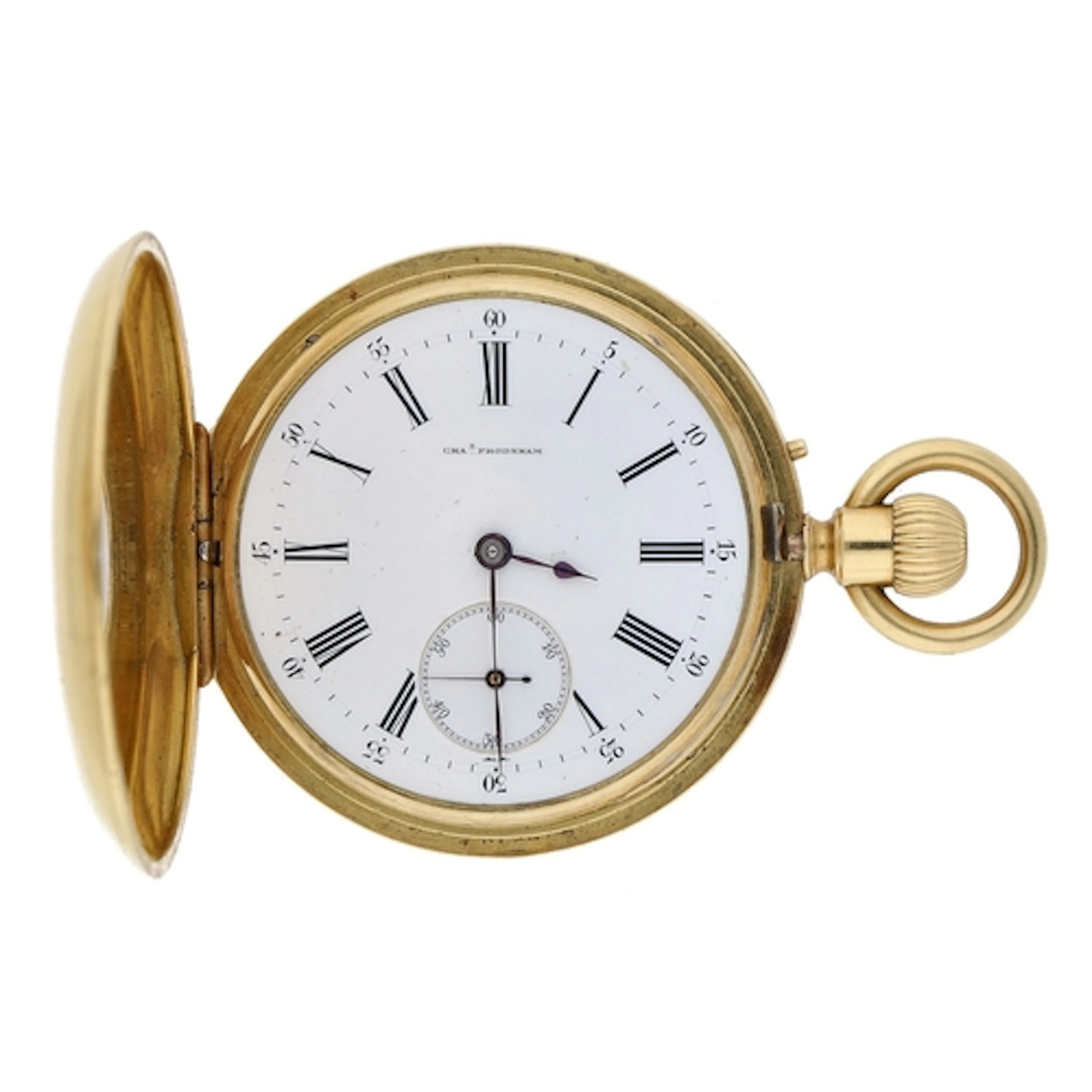 Chas Frodsham, London - 18ct lever half hunter fob watch, si...