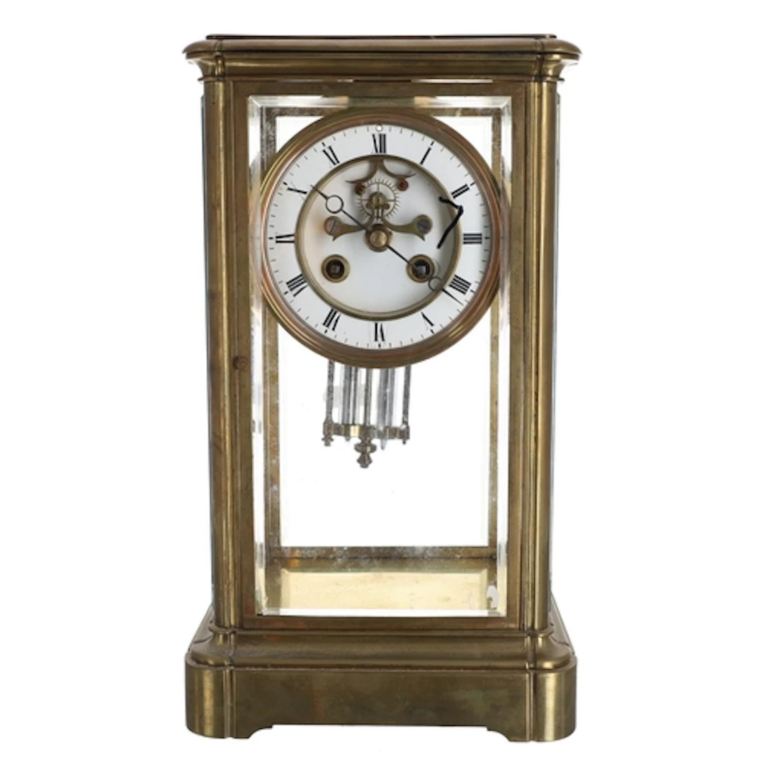Late 19th century French brass four glass mantel clock, the ...