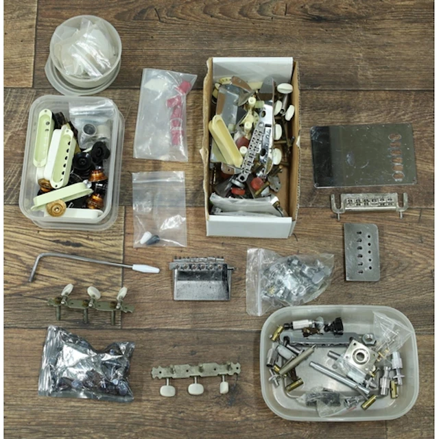 Mixed selection of metal and plastic guitar hardware to incl...