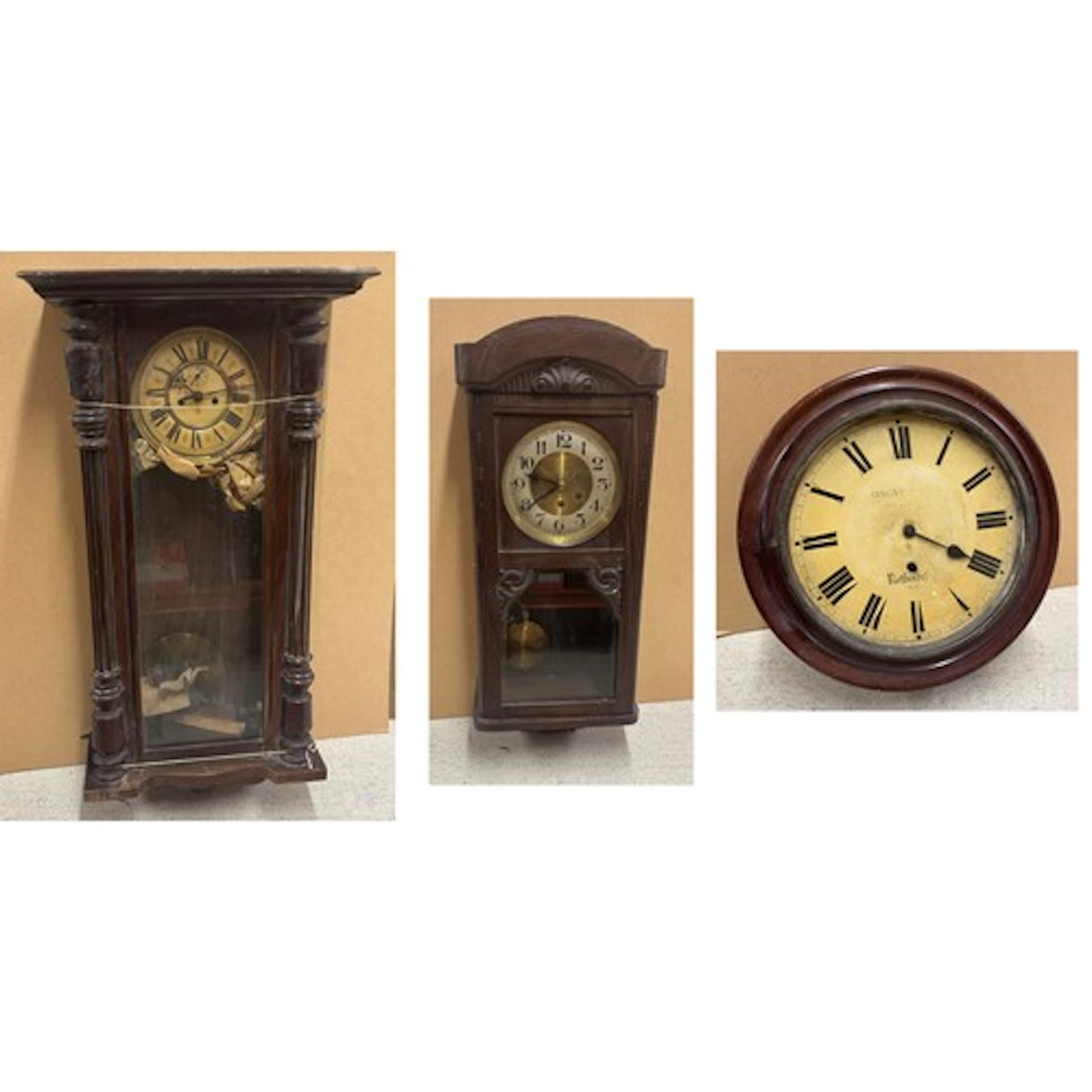 Gustav Becker Vienna two train wall clock for repair, 36" hi...