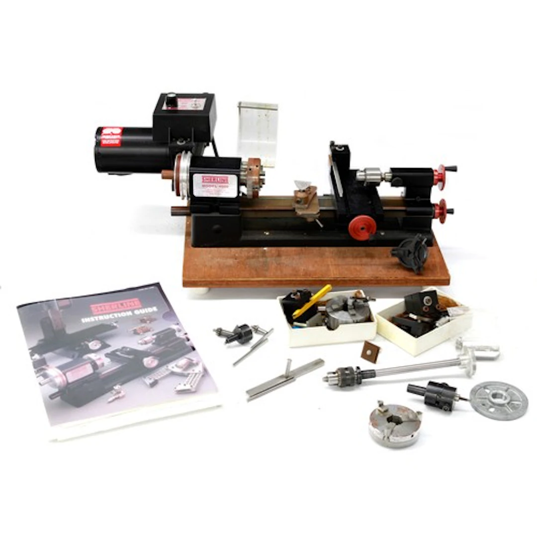 Sherline model 4000 lathe on wooden base with compound slide...