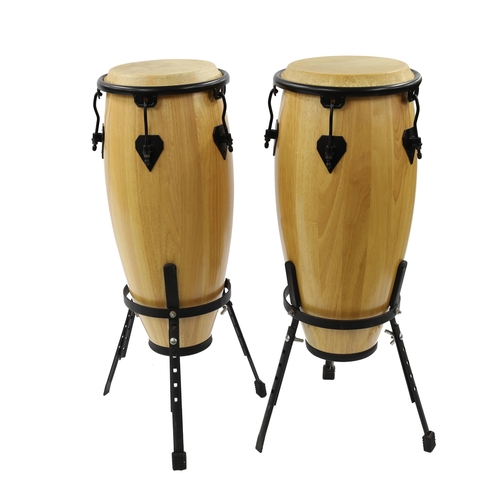 Pair of congas, 11" & 10", natural finish, 5 lugs, with ...