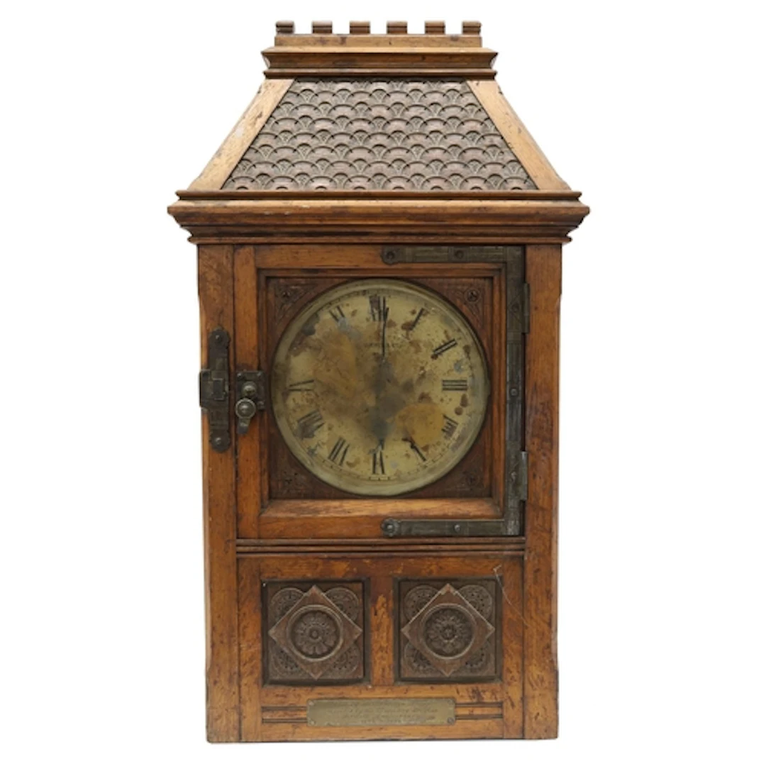 E. Dent & Co. Aeshetic oak twin fusee table clock, signe...