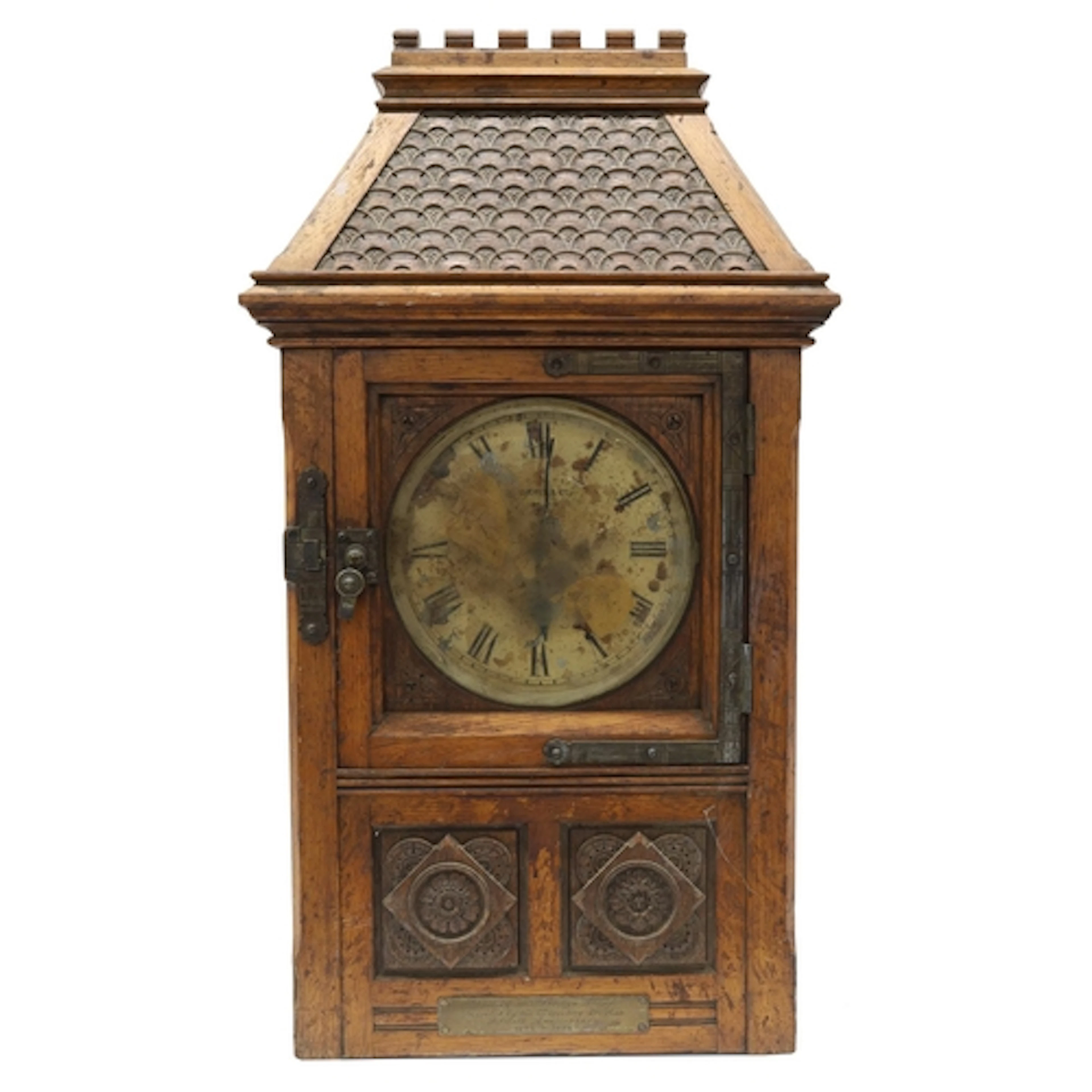 E. Dent & Co. Aeshetic oak twin fusee table clock, signe...