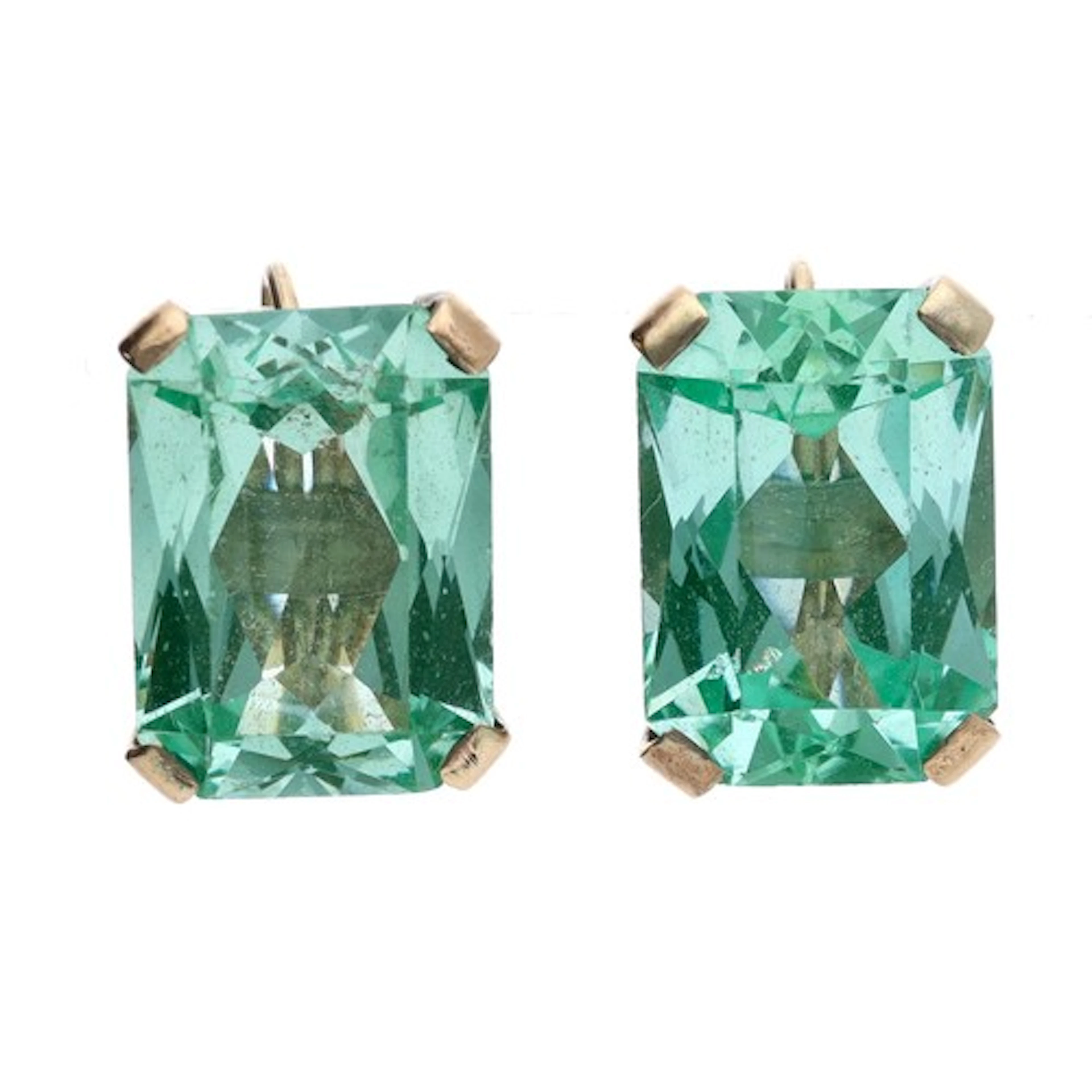 Pair of 9ct yellow gold synthetic spinel set earrings, screw...
