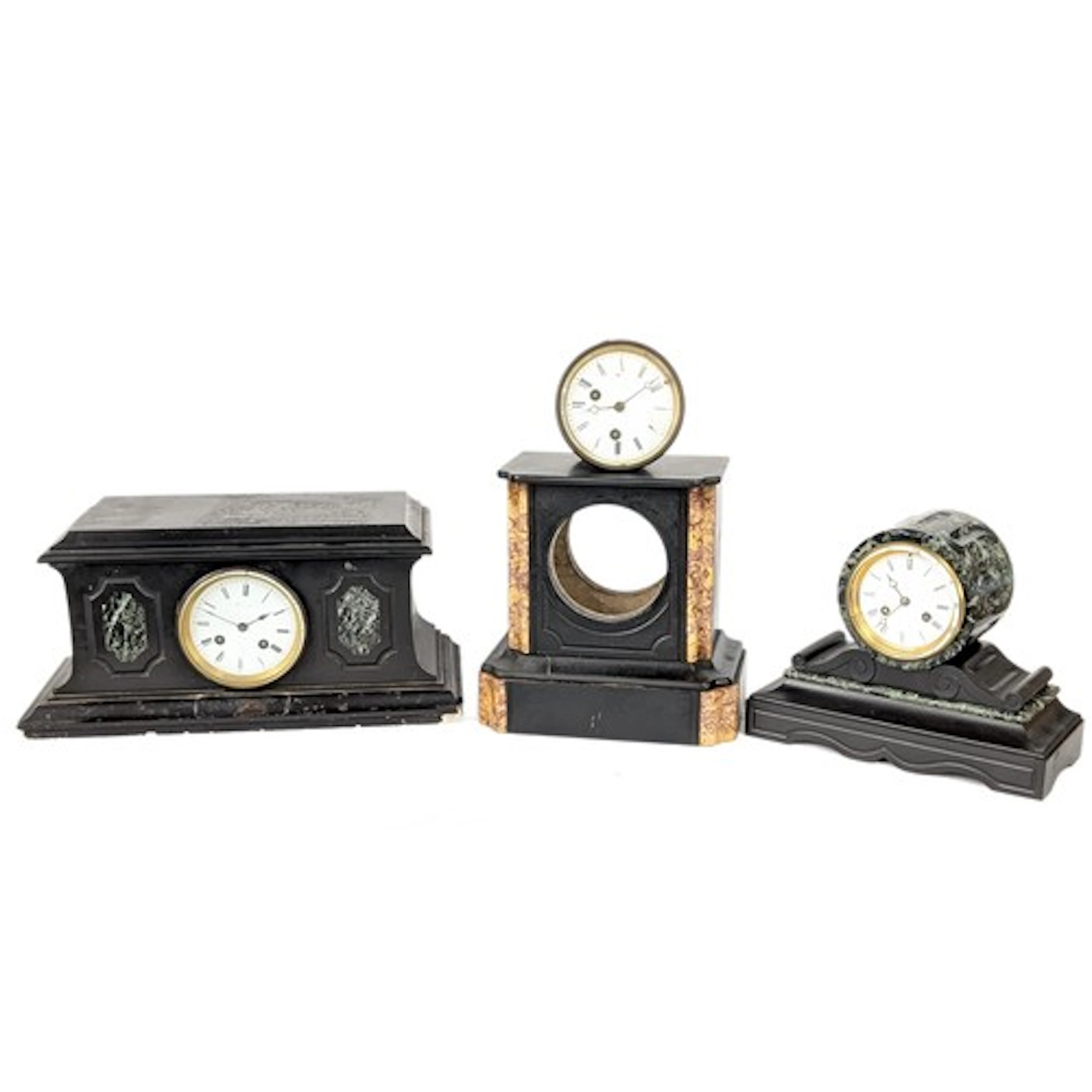 Small late 19th century French marble and black slate drumhe...