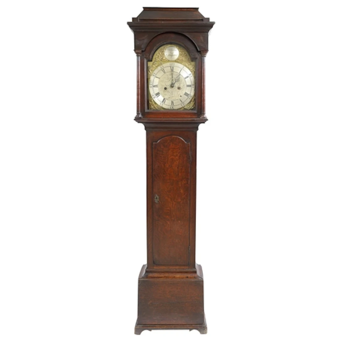 English 18th century oak eight day longcase clock, 12" arch ...