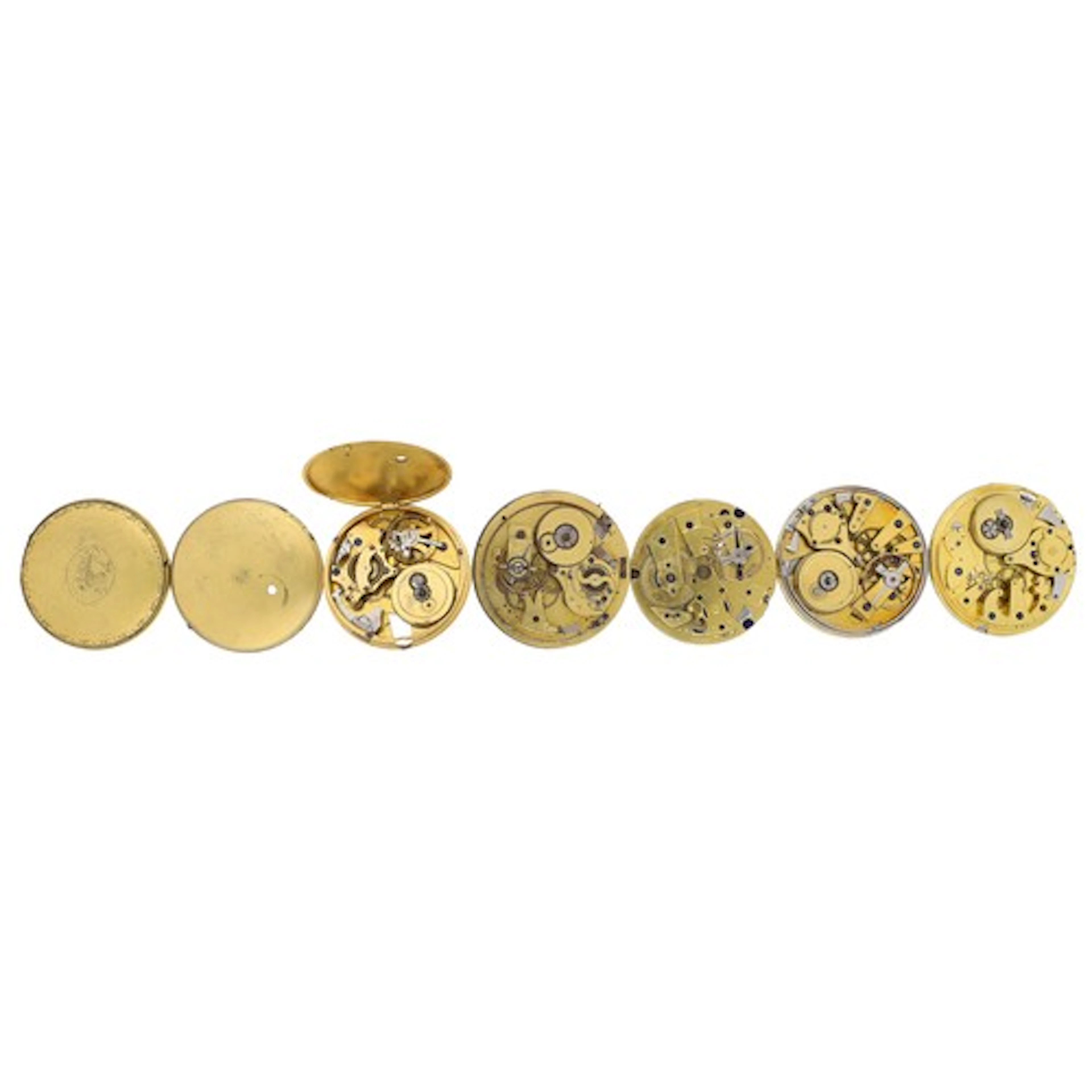 Five cylinder repeater pocket watch movements for repair, on...