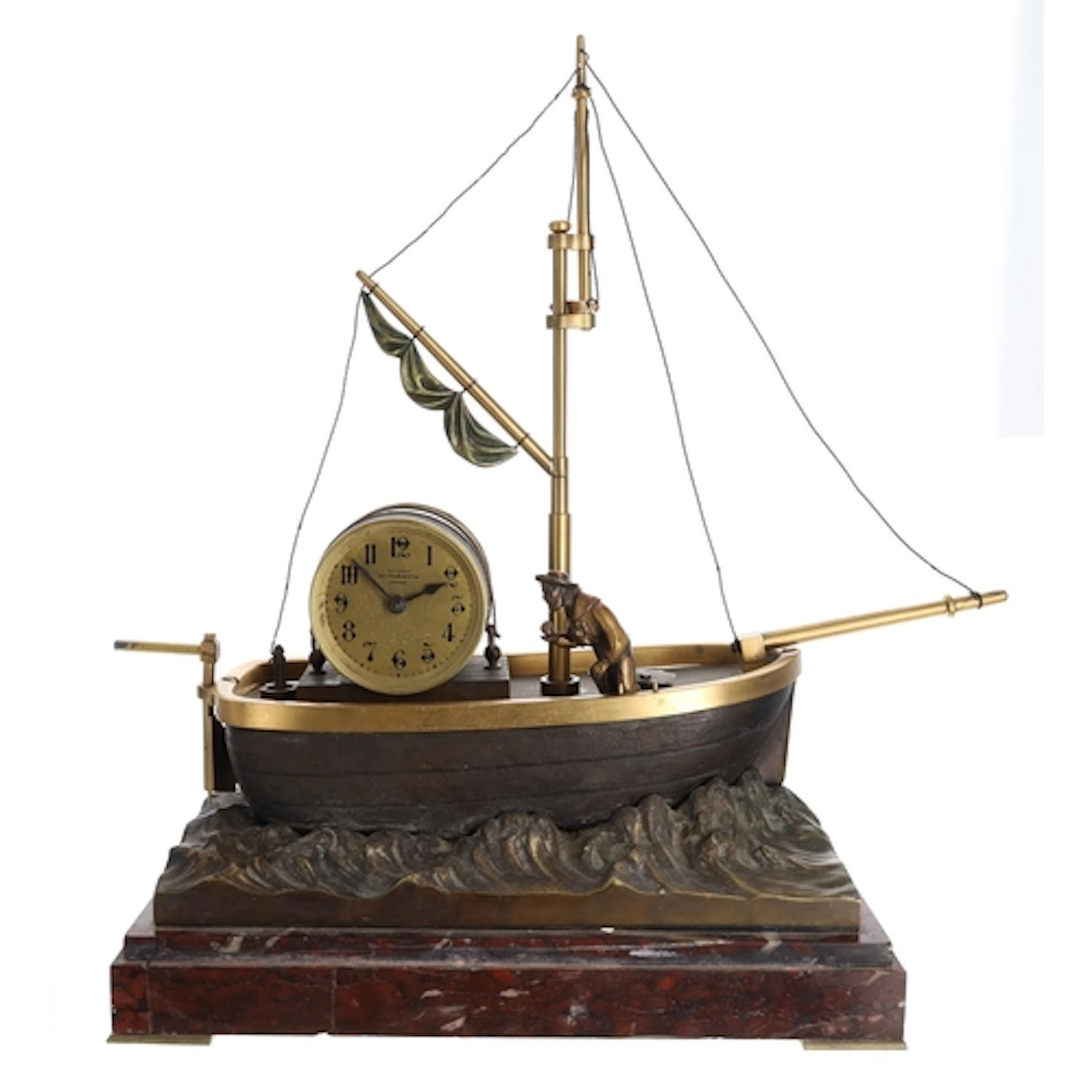 French gilt brass, bronze and marble novelty automaton timep...