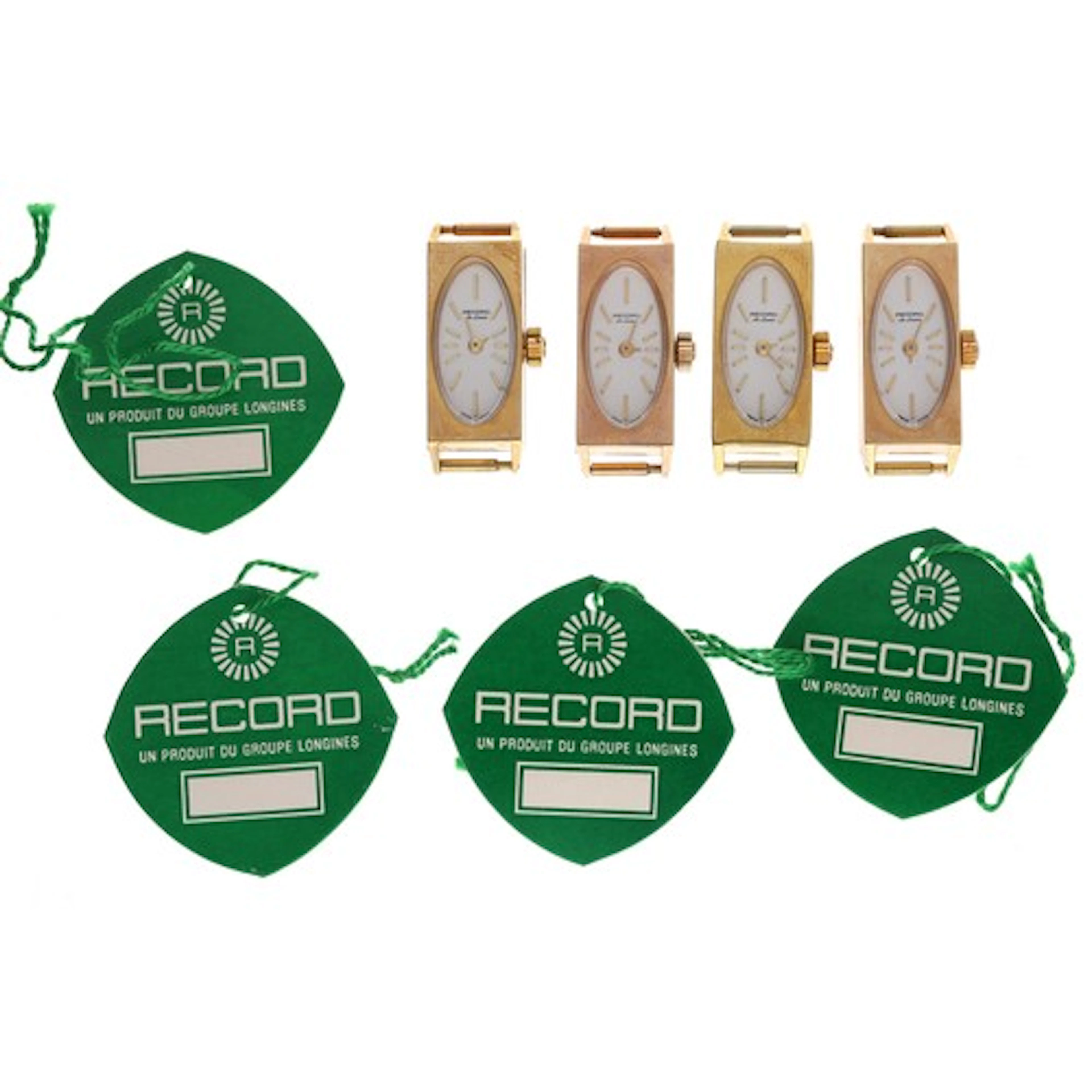 Four Record De Luxe rectangular gold plated and stainless st...