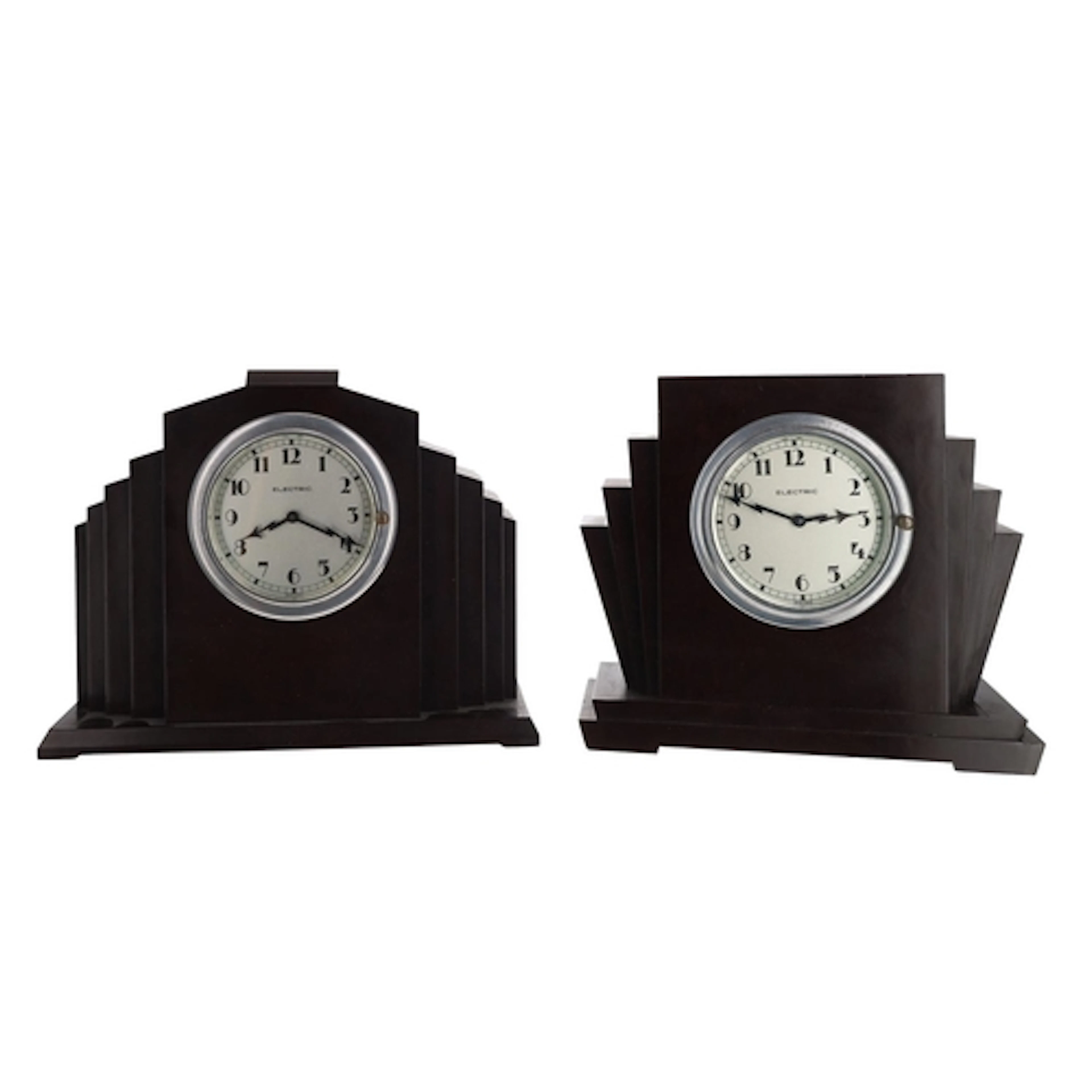 Two similar Swiss 'Electric' Art Deco mantel clocks in Bakel...