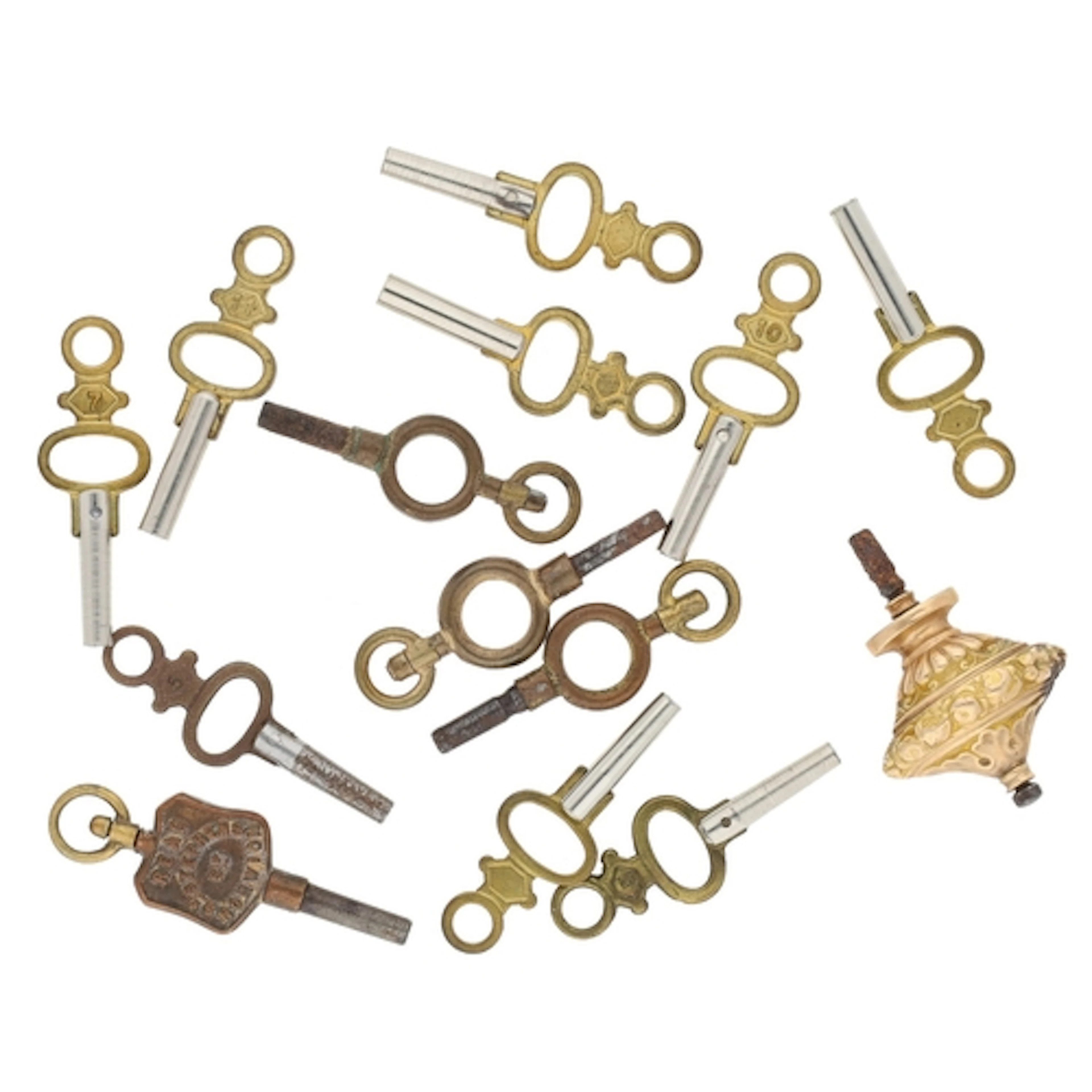 Antique gold pocket watch key, 3.4gm, 33mm; with a small sel...