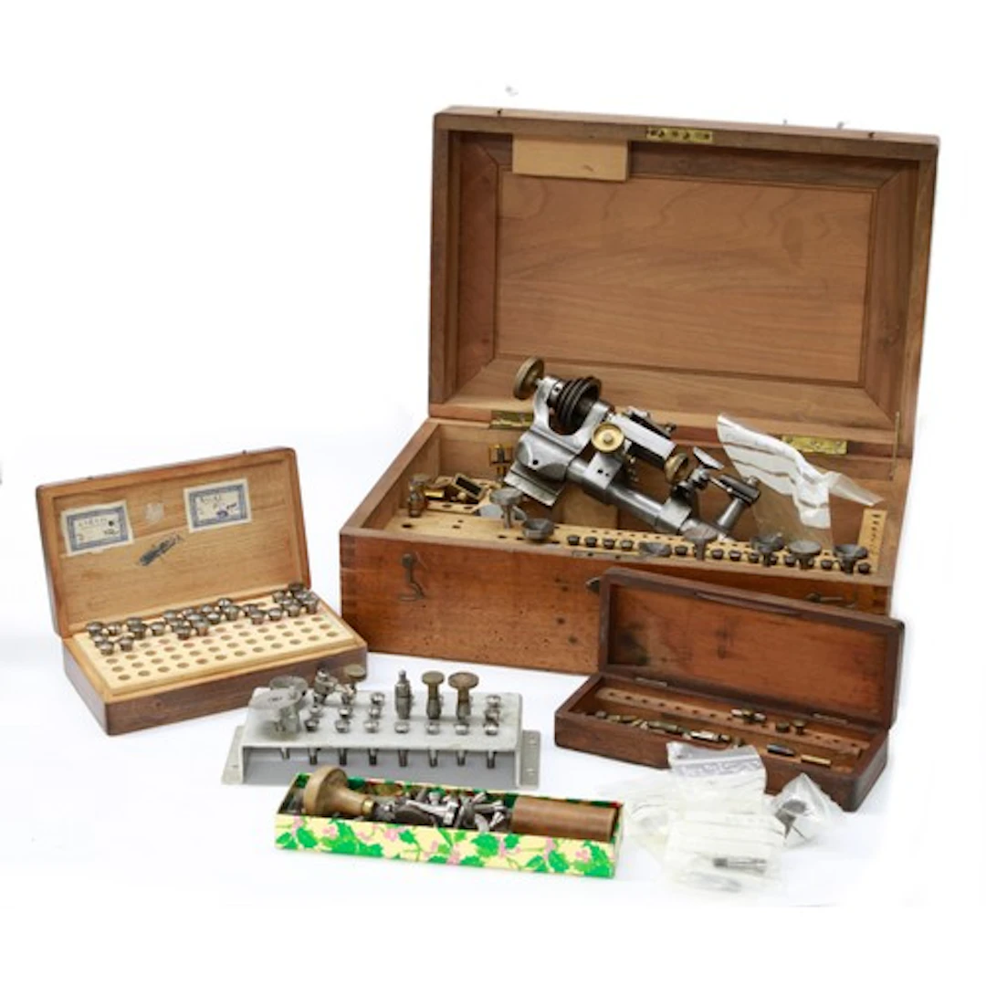 Lorch 6mm watchmakers lathe in wooden box with compound slid...