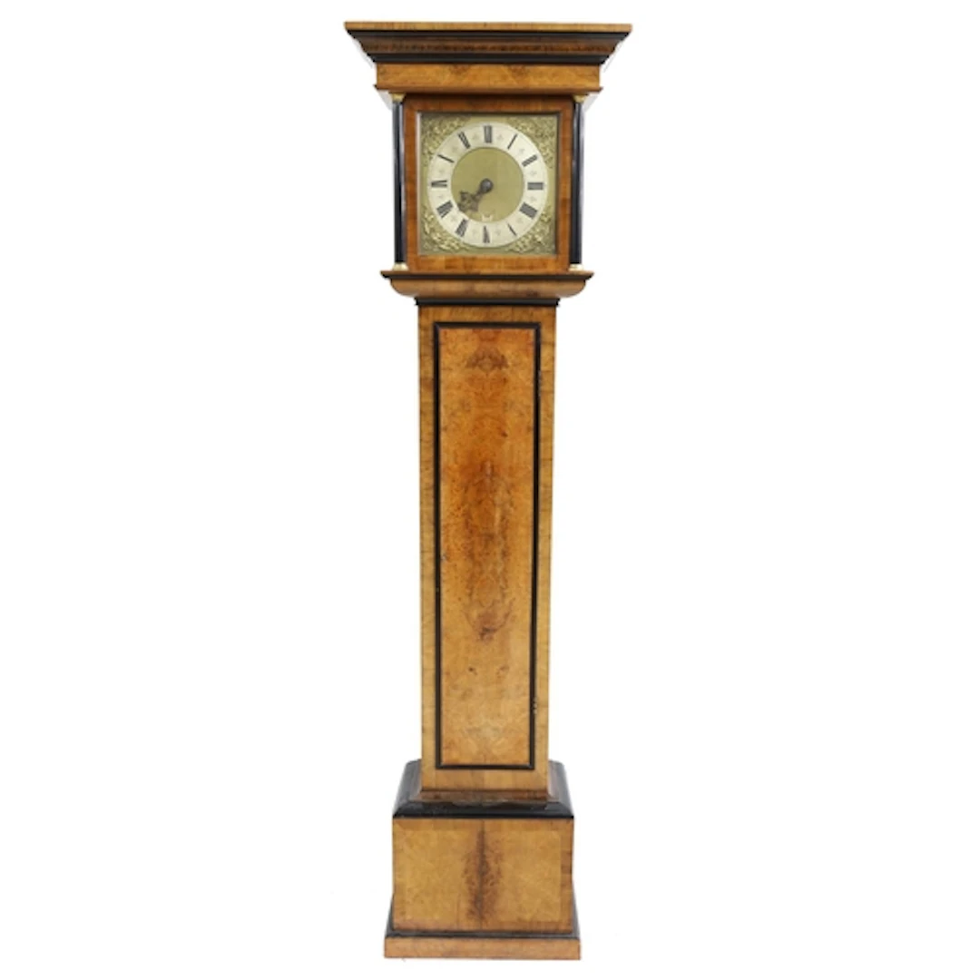 Small English 18th century thirty hour walnut longcase clock...