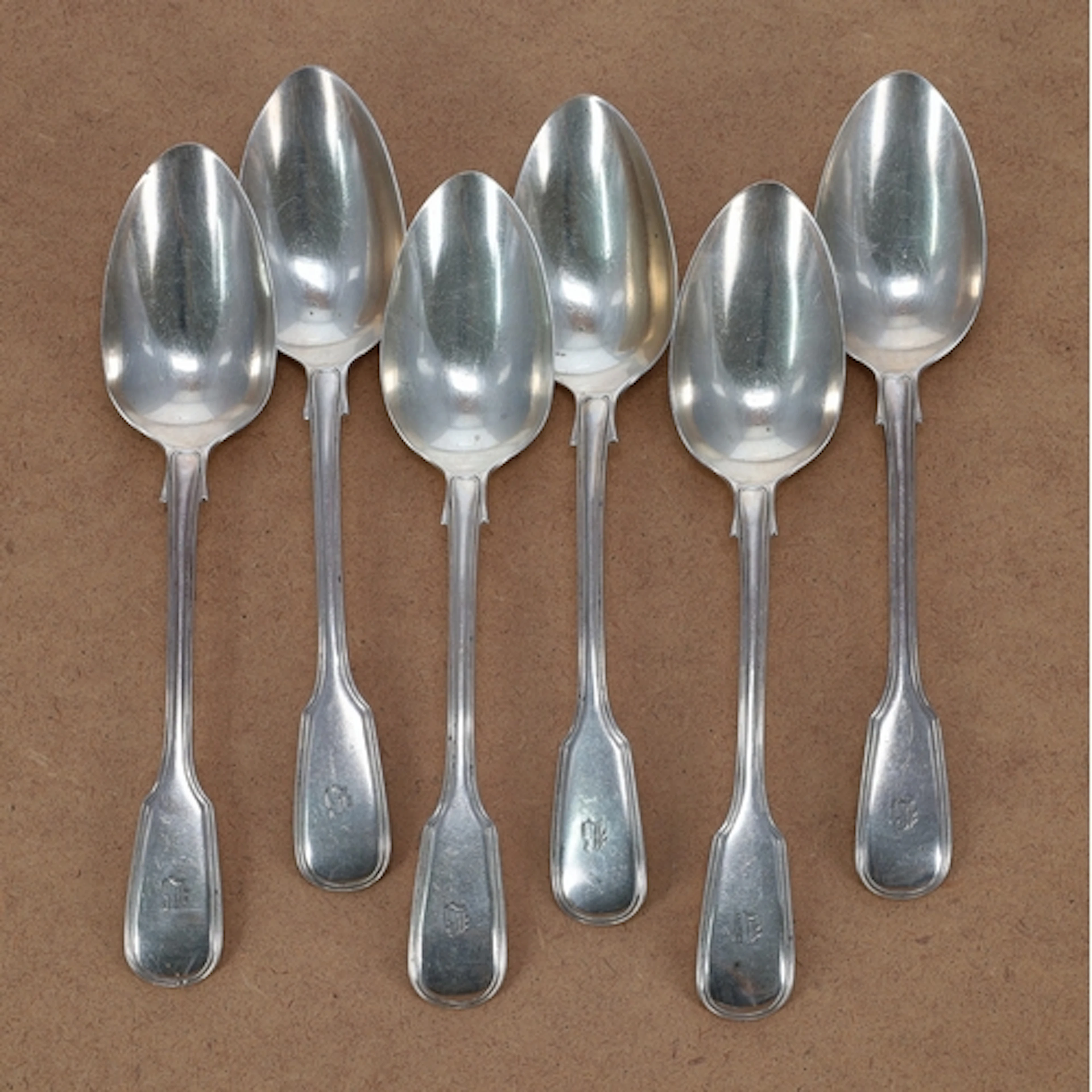 Set of six William IV silver fiddle and thread pattern table...