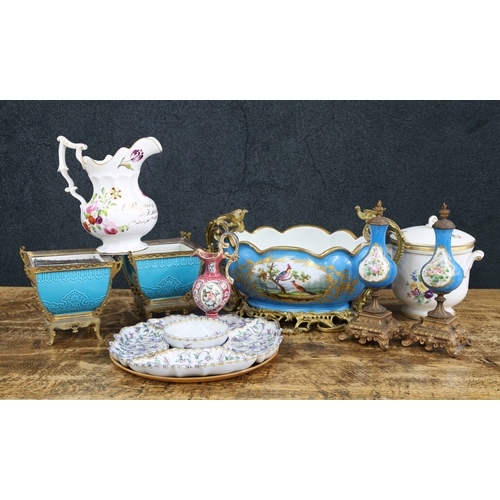 Decorative large porcelain and ormolu centrepiece, decorated...