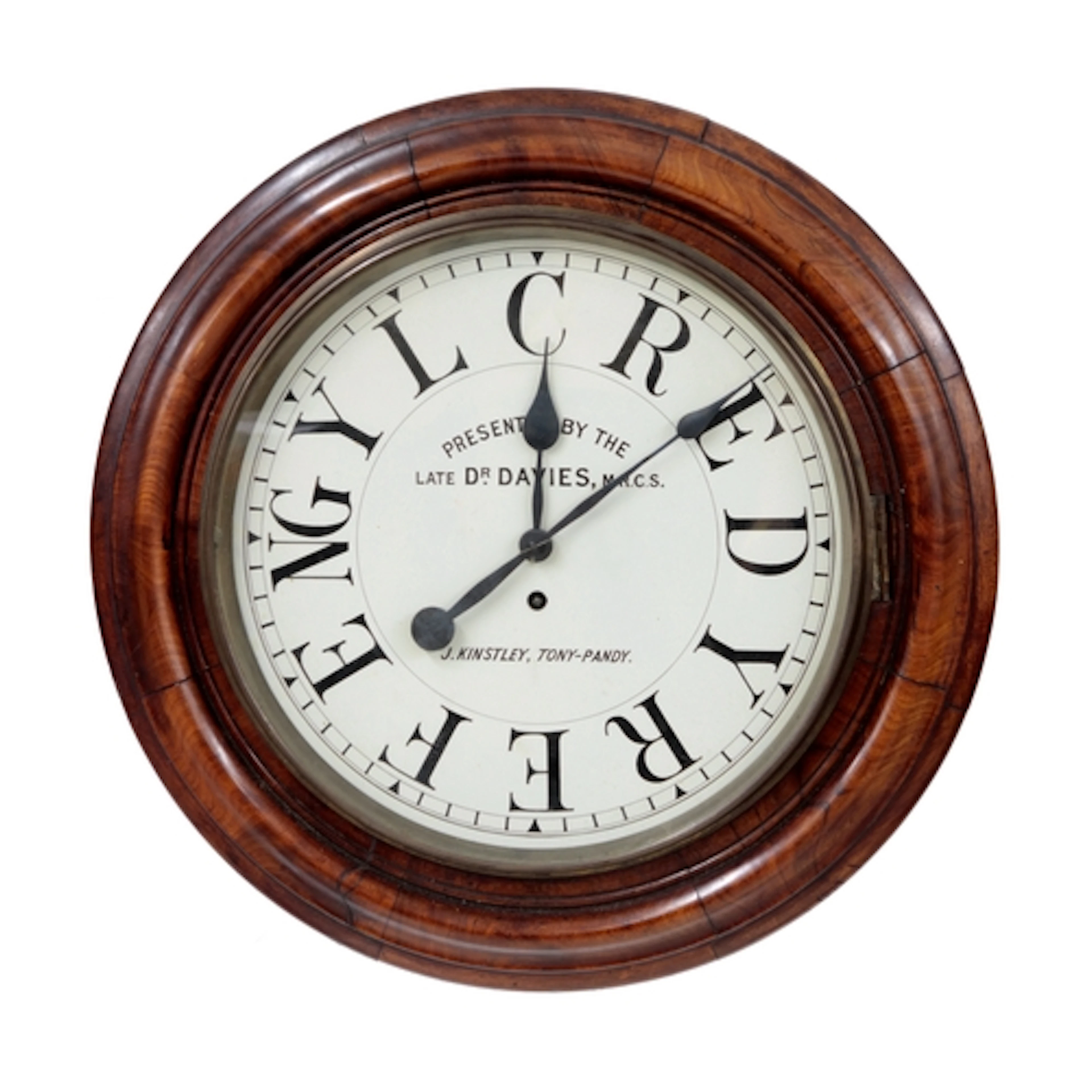 19th century mahogany framed single fusee wall dial clock, 1...