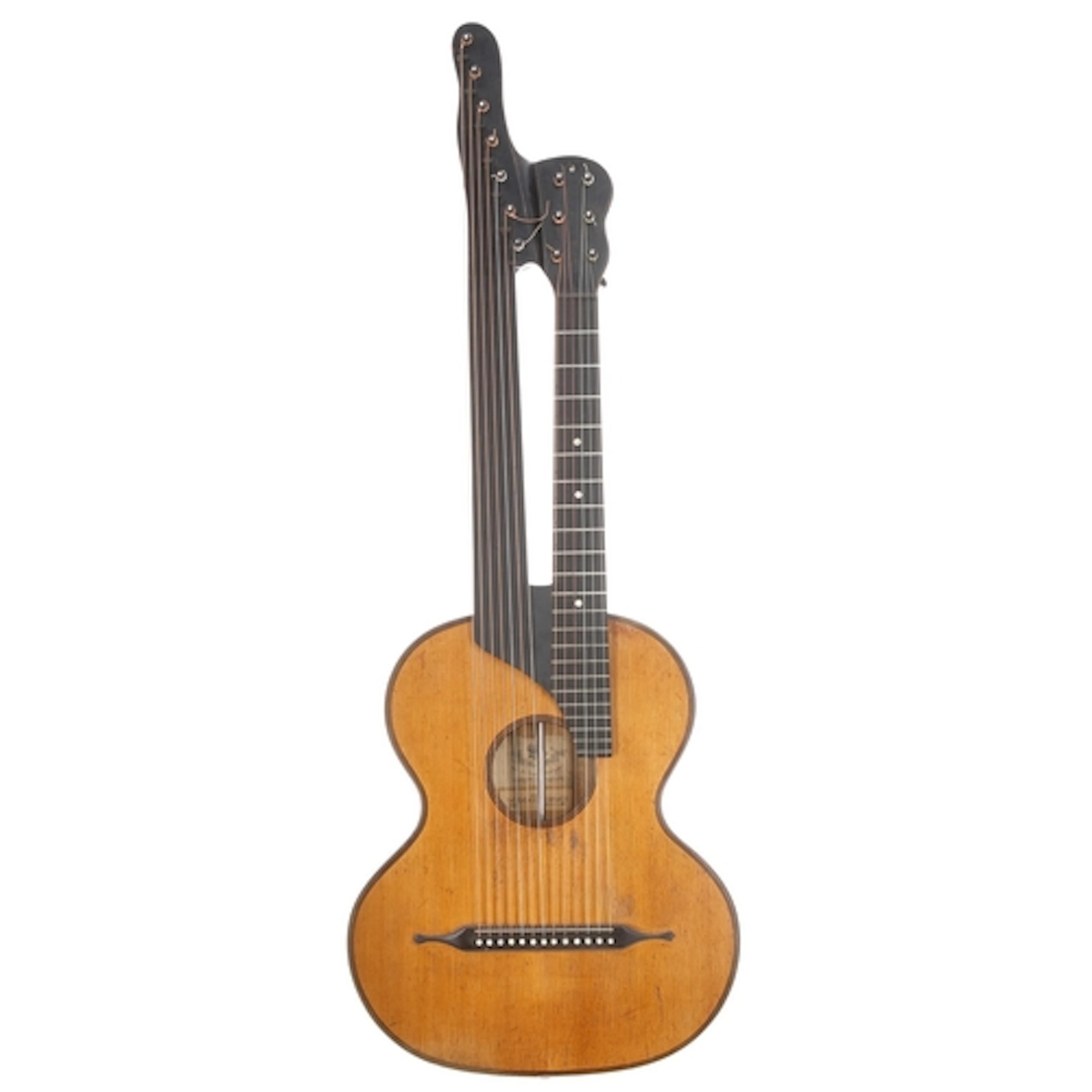 19th century Austrian double neck harp guitar by and labelle...