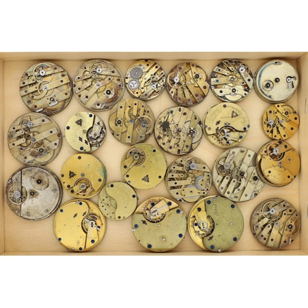 Fourteen cylinder pocket/fob watch movements for repair; tog...