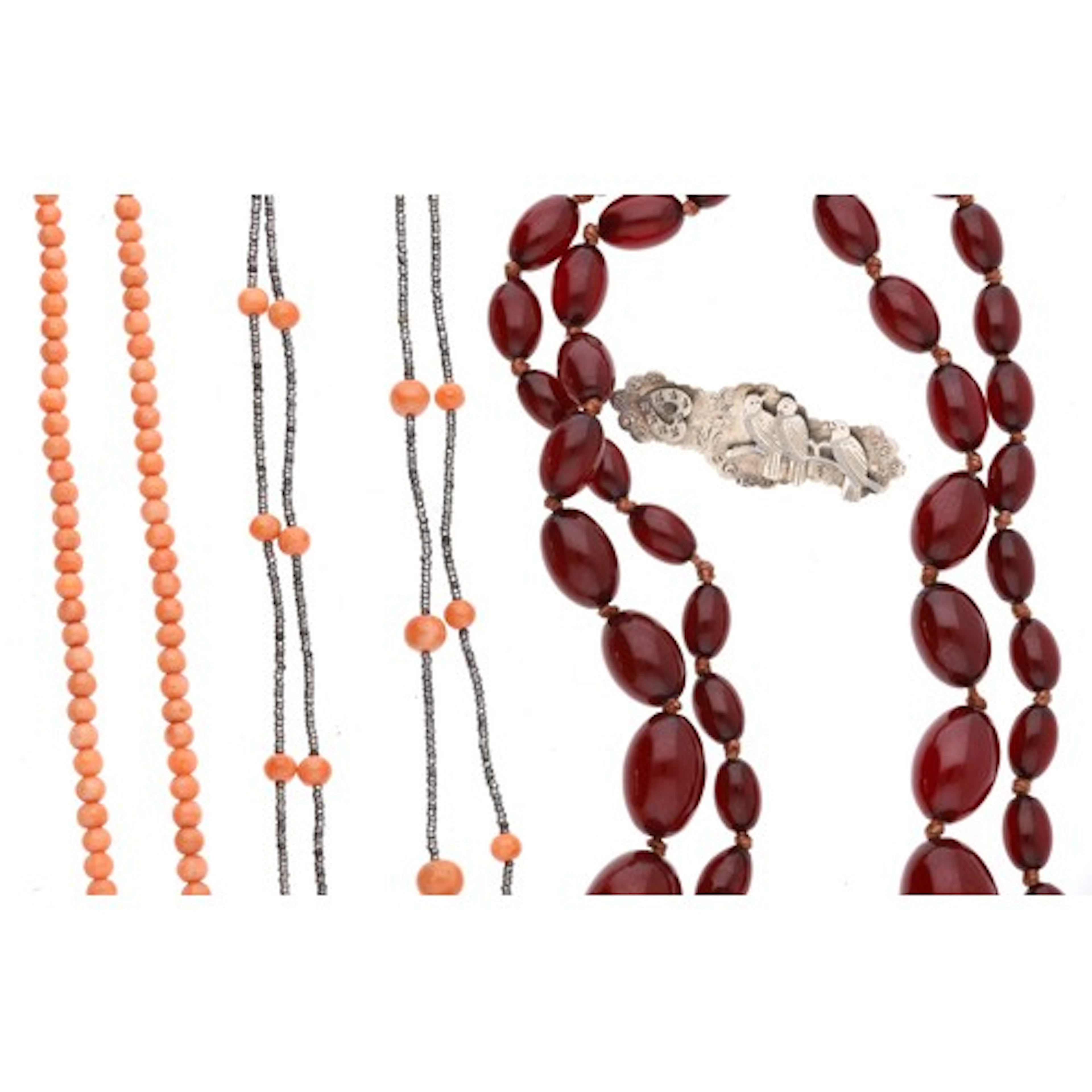Vintage cherry amber phenolic oval graduated bead necklace, ...