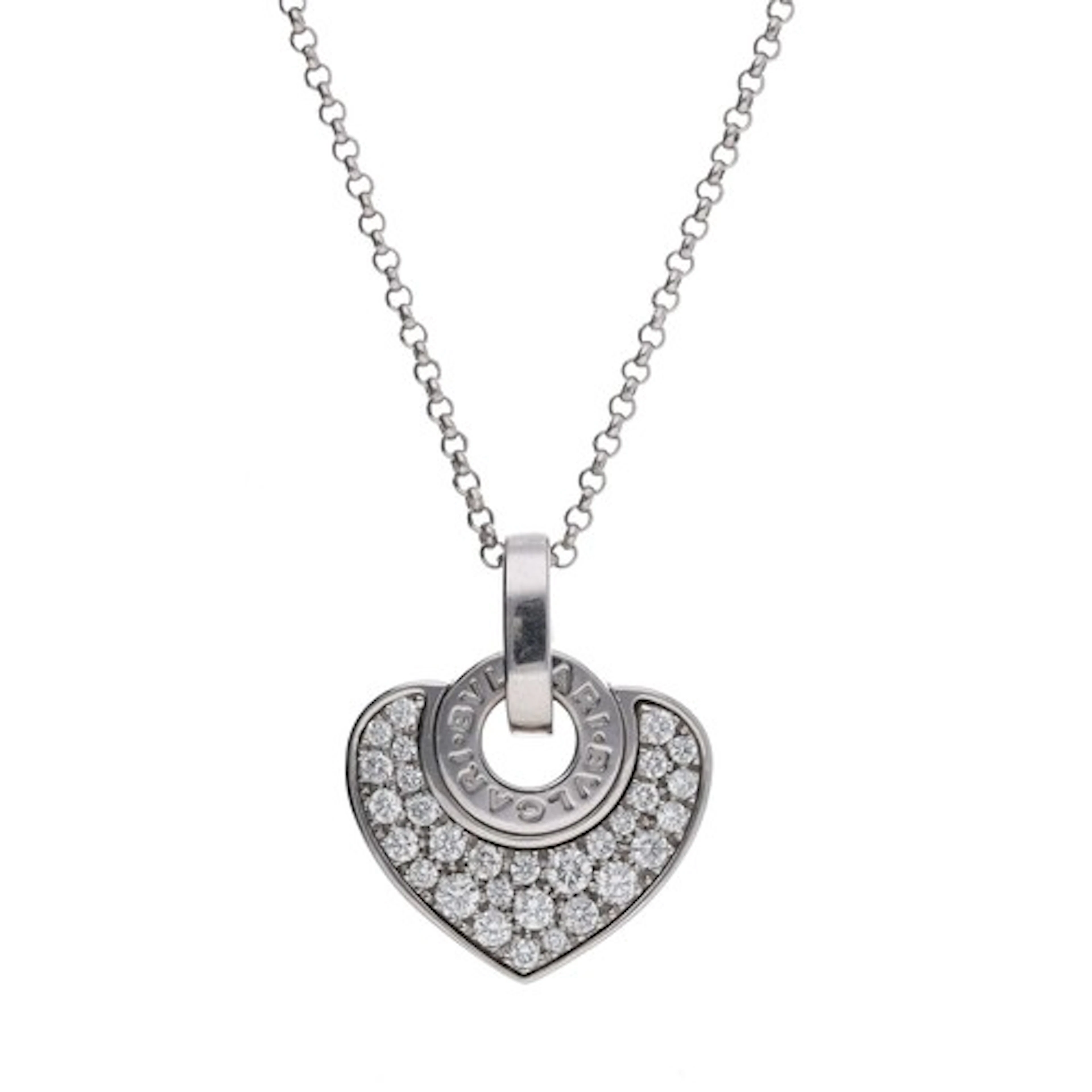 Bvlgari Doppio Cuore 18ct white gold diamond pendent necklac...