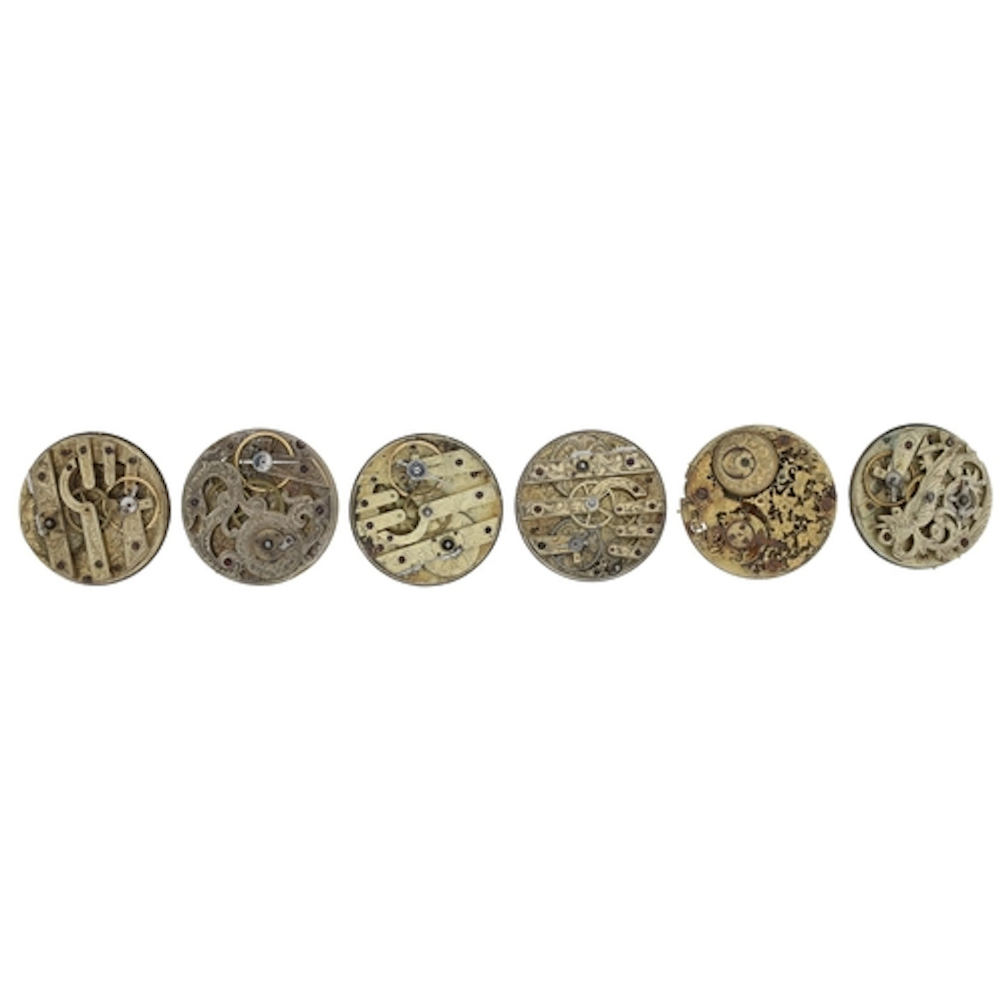 Three ornate engraved cylinder pocket watch movements for re...