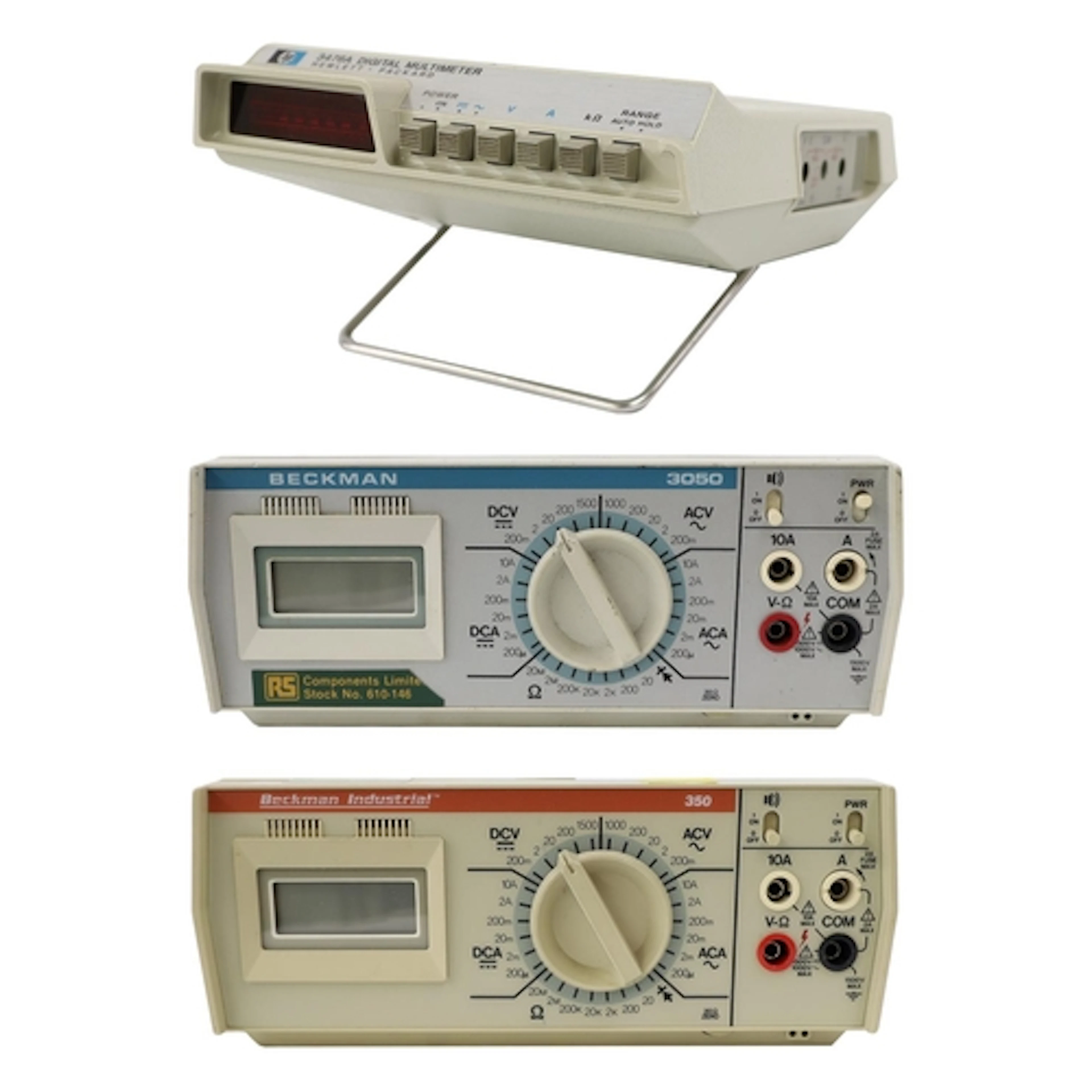 Two Beckman Industrial 3050 Digital Multimeters; also a Hewl...
