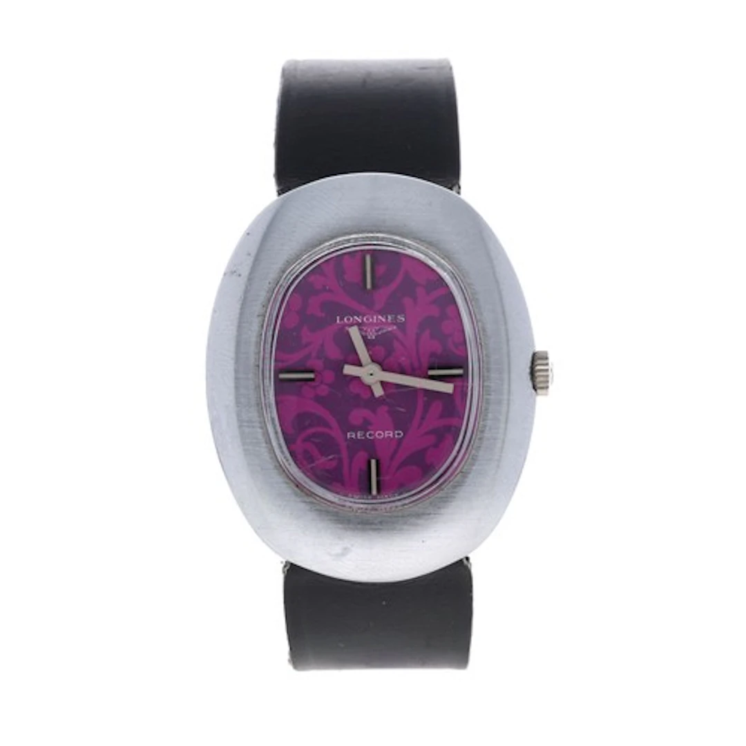 Longines Record oval wristwatch, oval two-tone decorated dia...