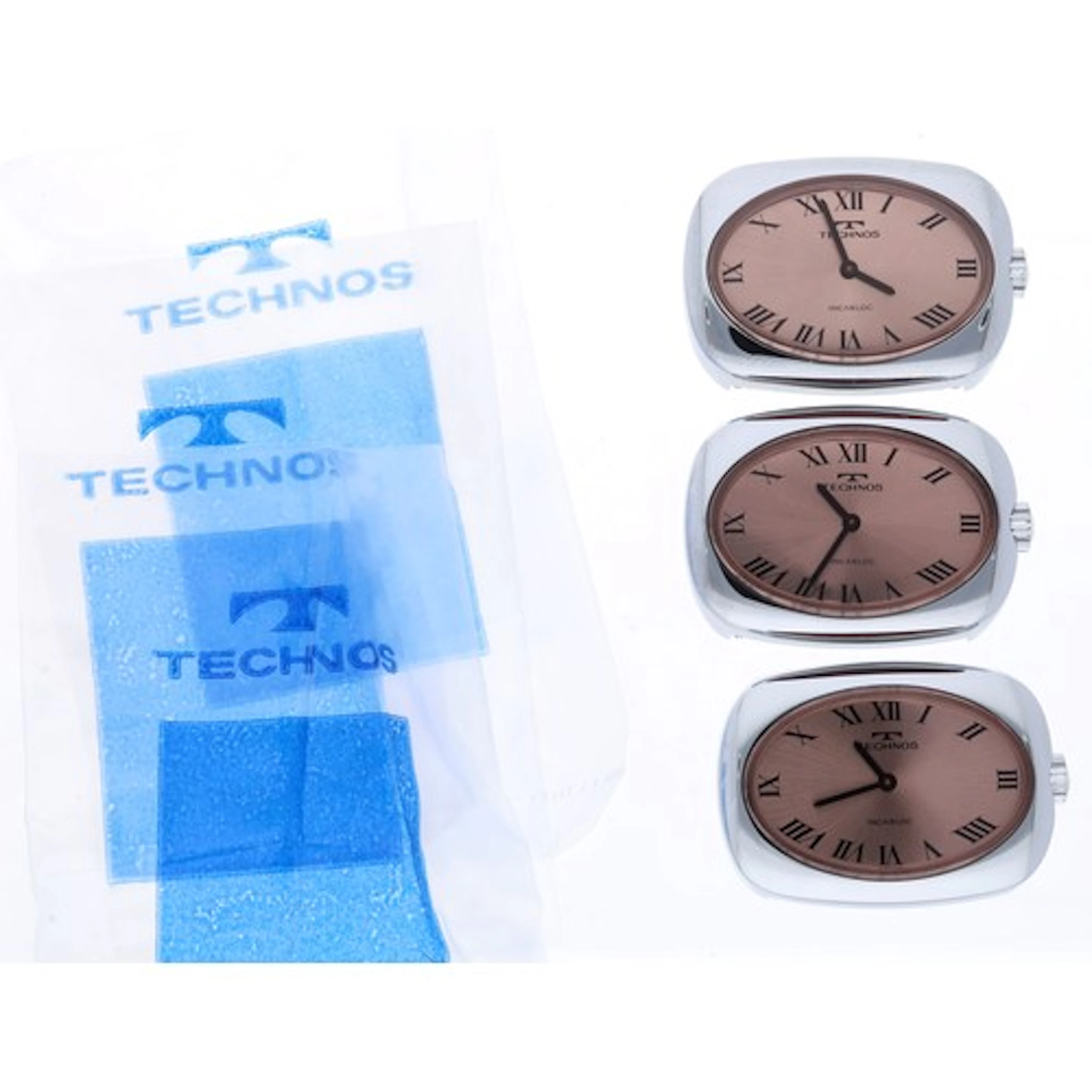 Three Technos wristwatches, reference no. 20540, salmon dial...