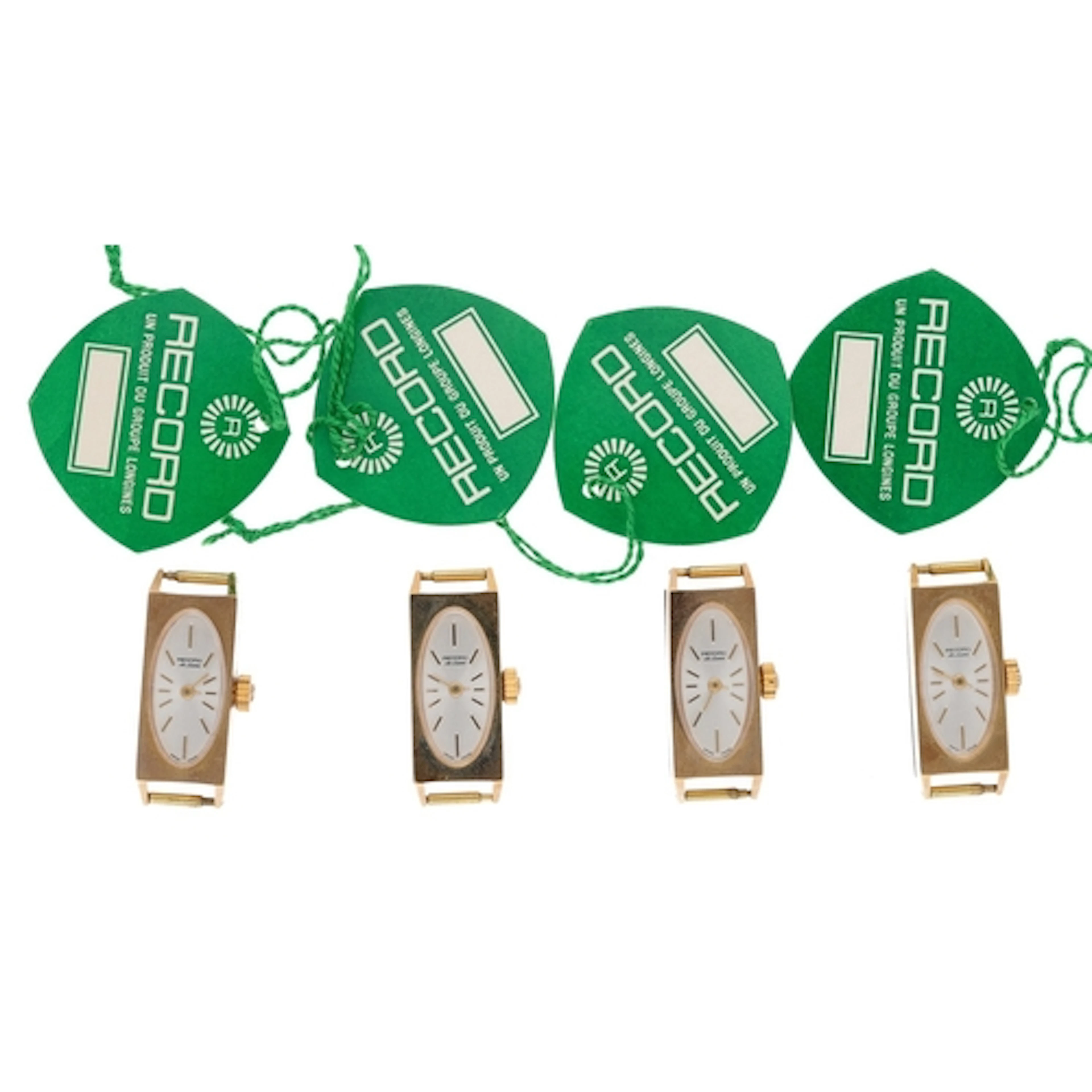 Four Record De Luxe rectangular gold plated and stainless st...