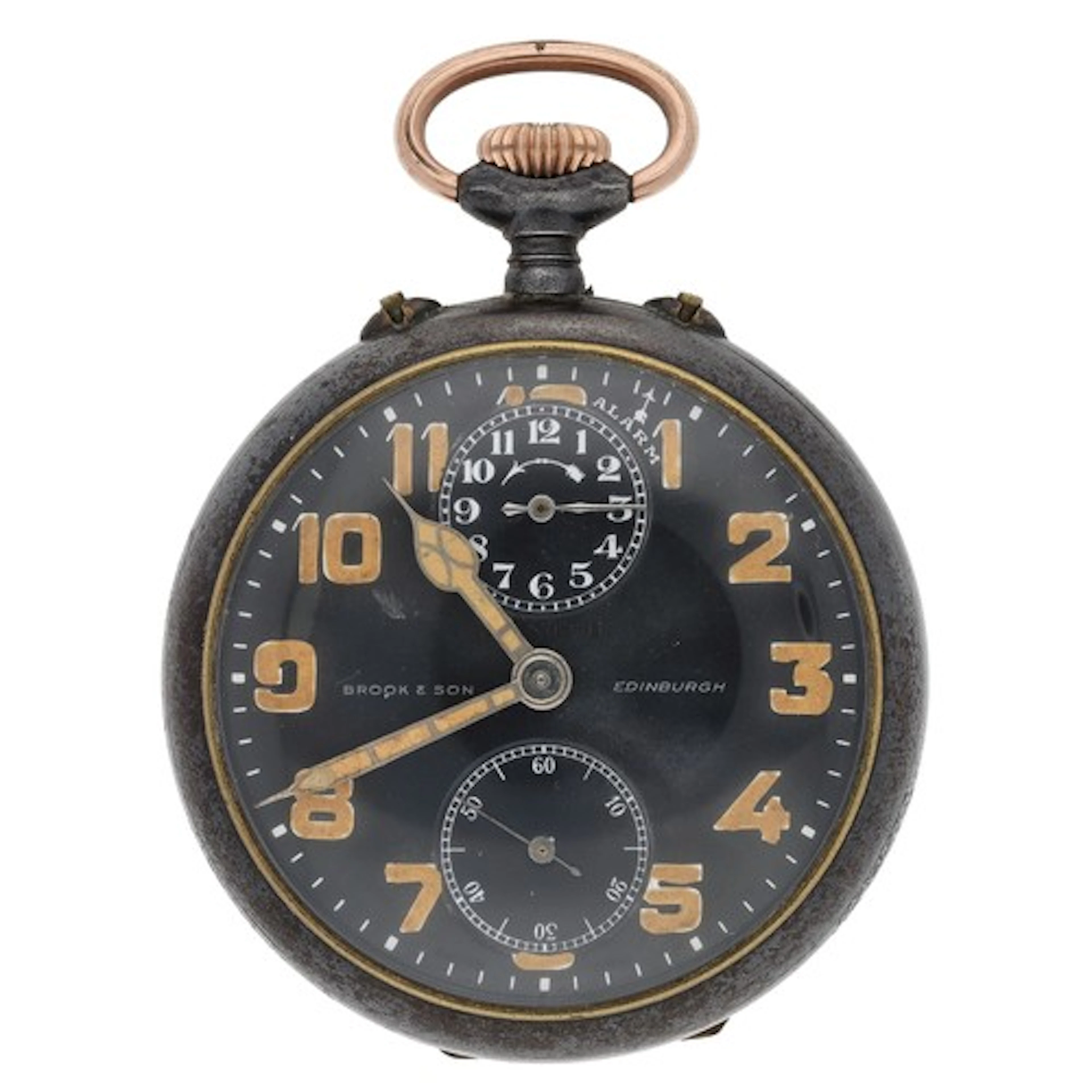 Zenith gunmetal travel alarm pocket watch retailed by Brook ...