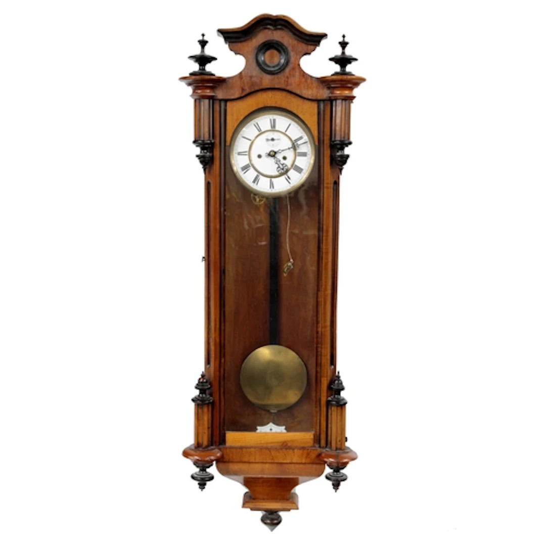 19th century walnut and part ebonised Vienna double weight w...