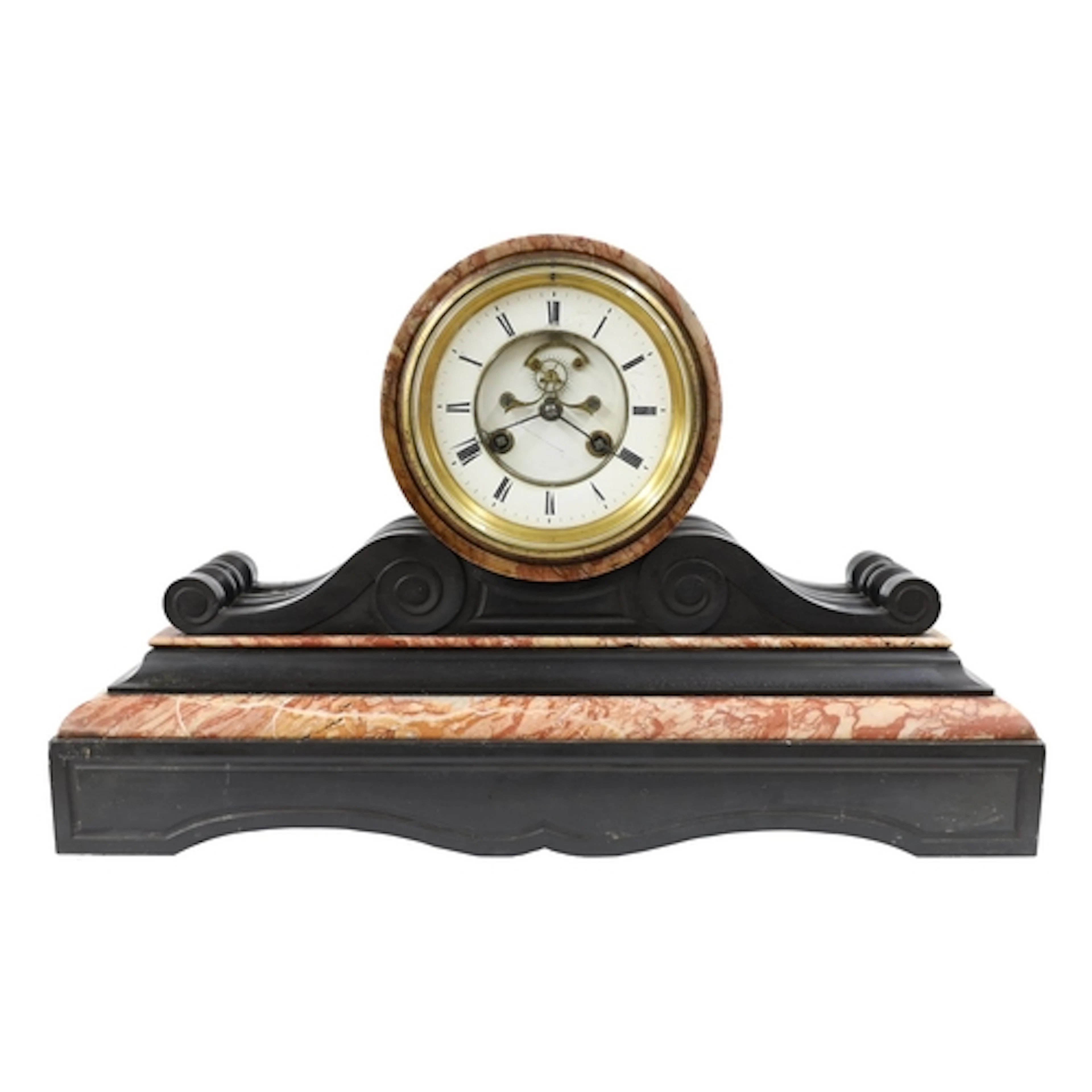 Late 19th century French black slate and rouge marble drumhe...