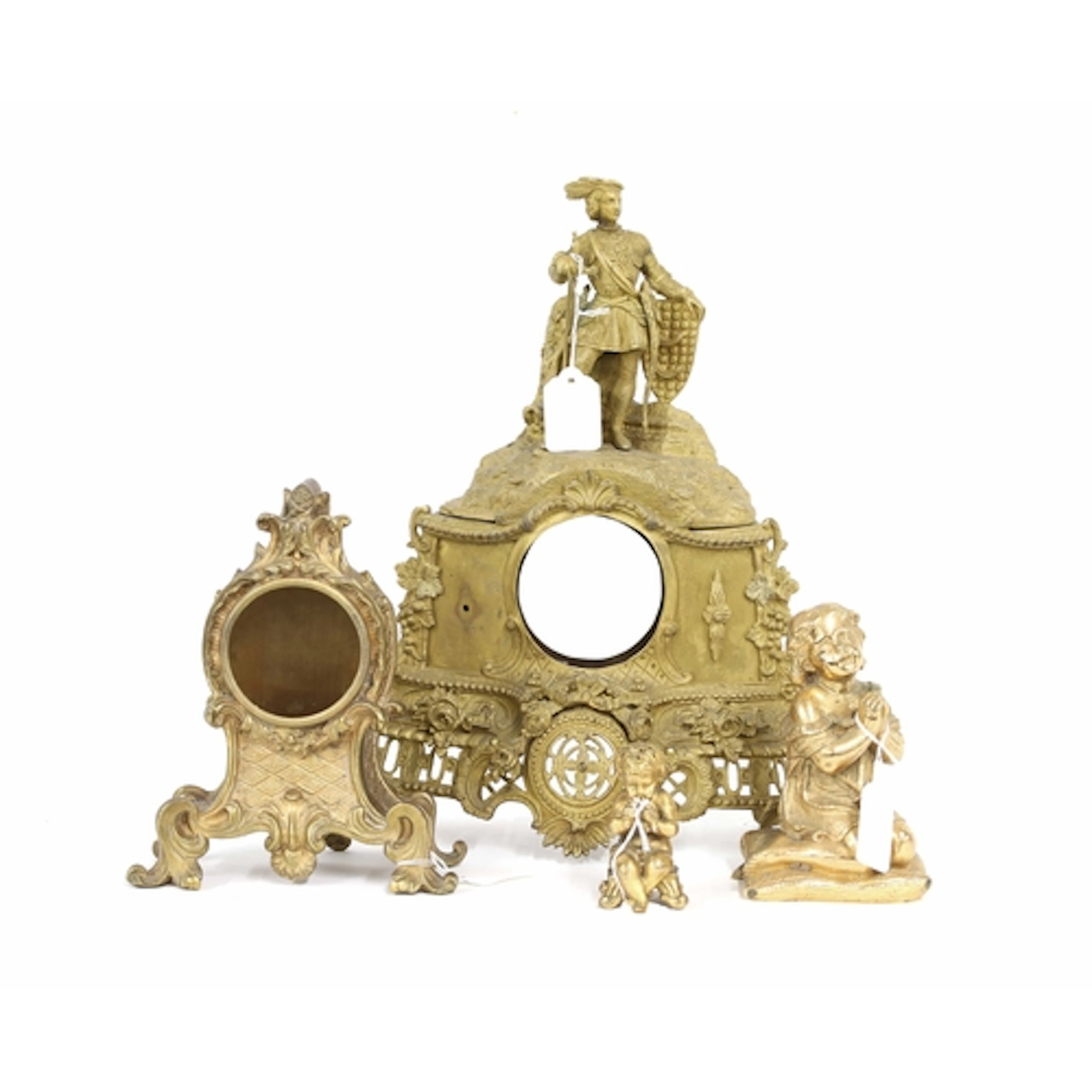 19th century French gilt metal mantel clock case surmounted ...