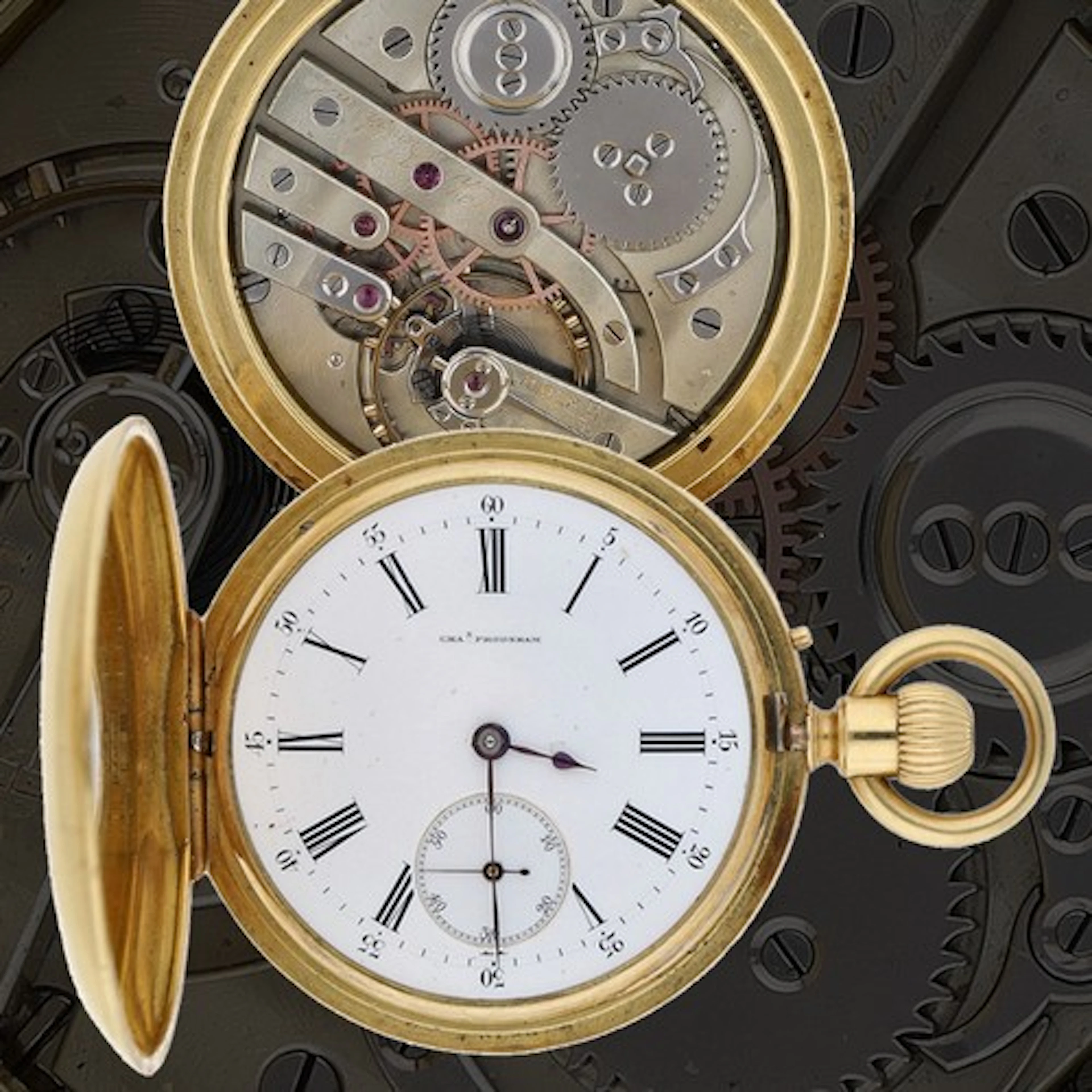 Chas Frodsham, London - 18ct lever half hunter fob watch, si...